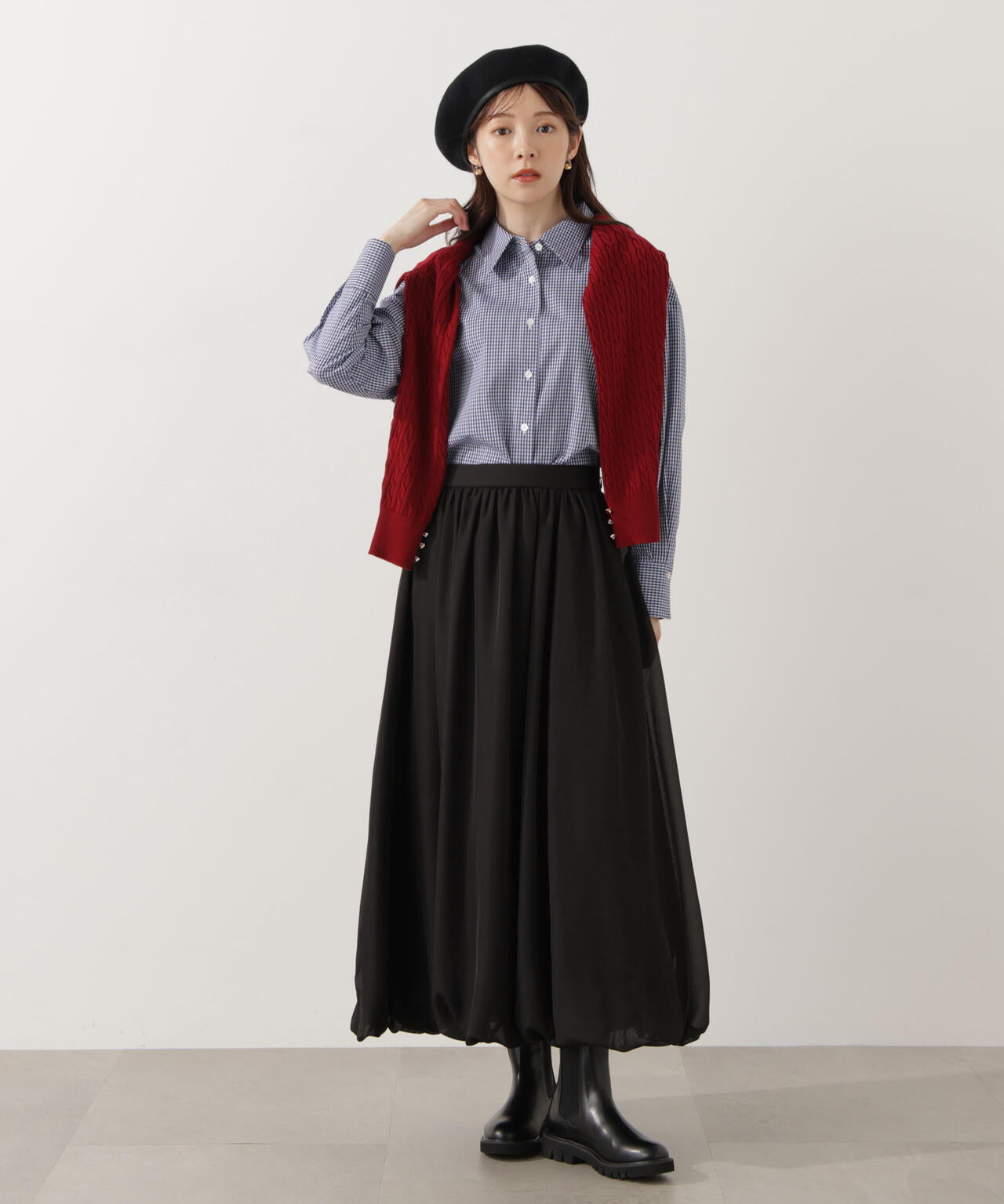 【青島心さん着用】＜ウォッシャブル＞ベーシックシャツ【ネイビーチェック：WEB限定】