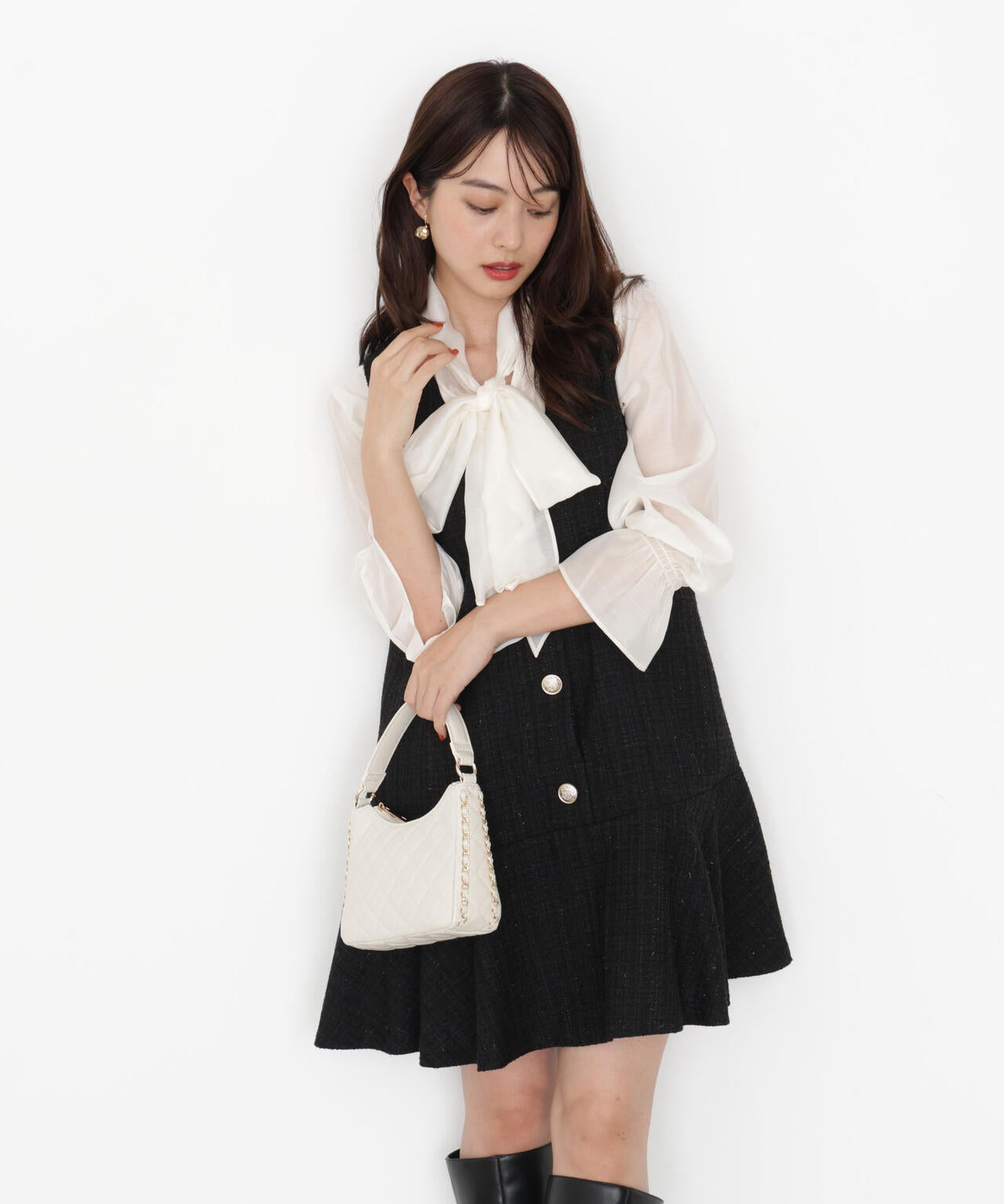 【松川星さん着用】＜ウォッシャブル＞シアーボウタイブラウス