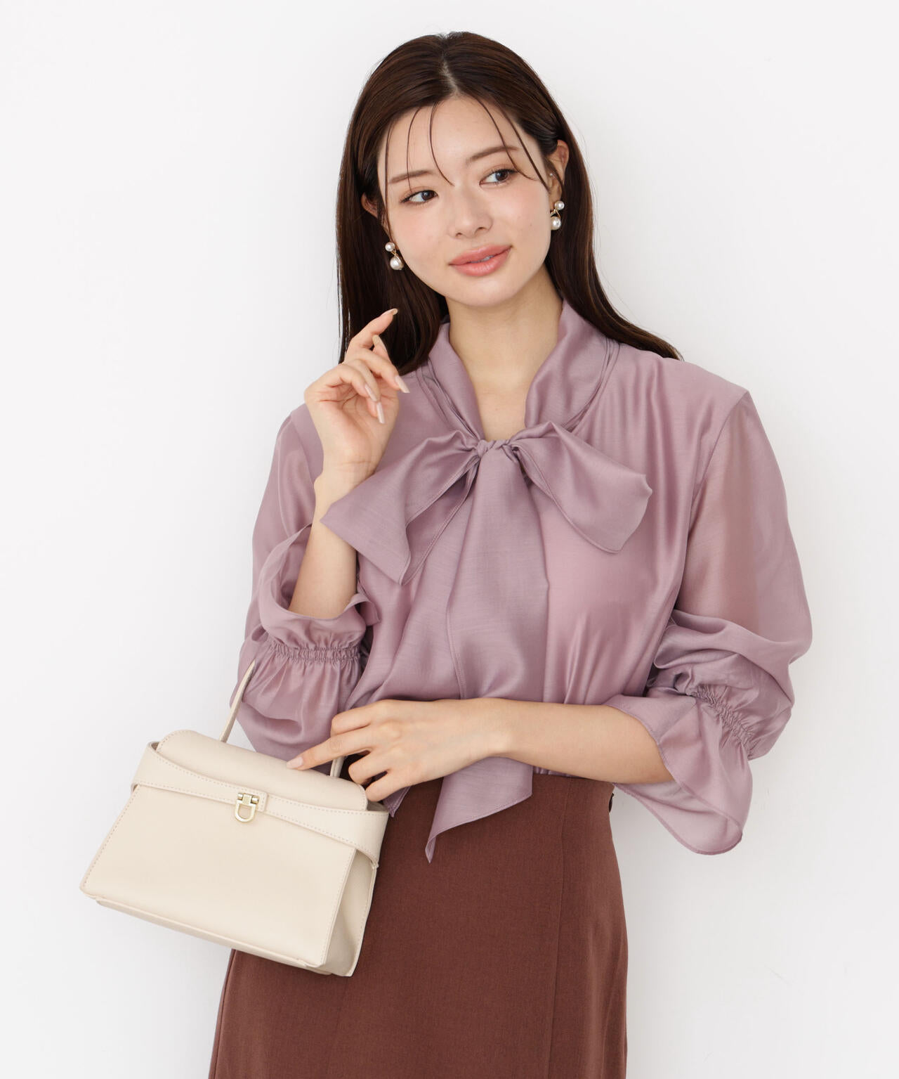 【松川星さん着用】＜ウォッシャブル＞シアーボウタイブラウス