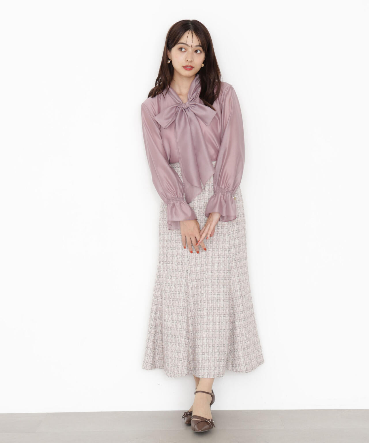 【松川星さん着用】＜ウォッシャブル＞シアーボウタイブラウス