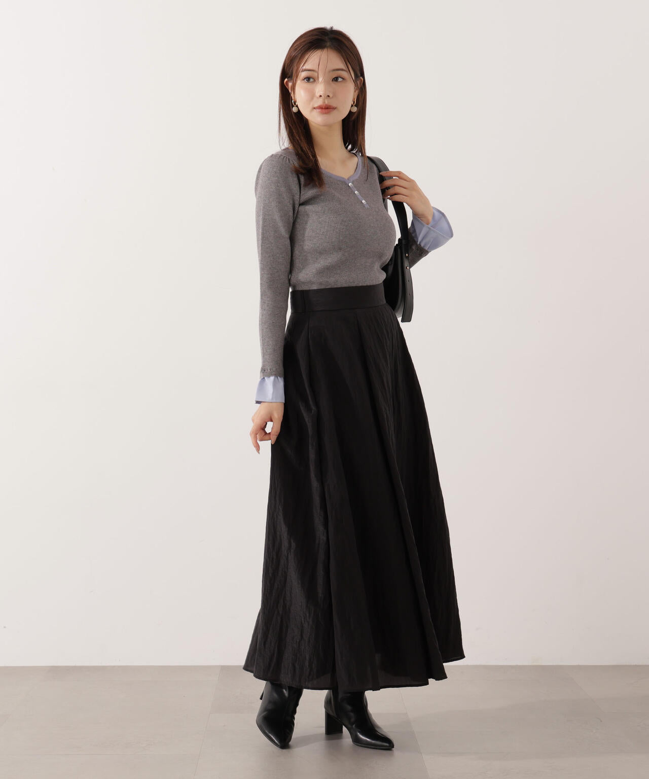 【青島心さん着用】ベルト付きシアーフレアスカート