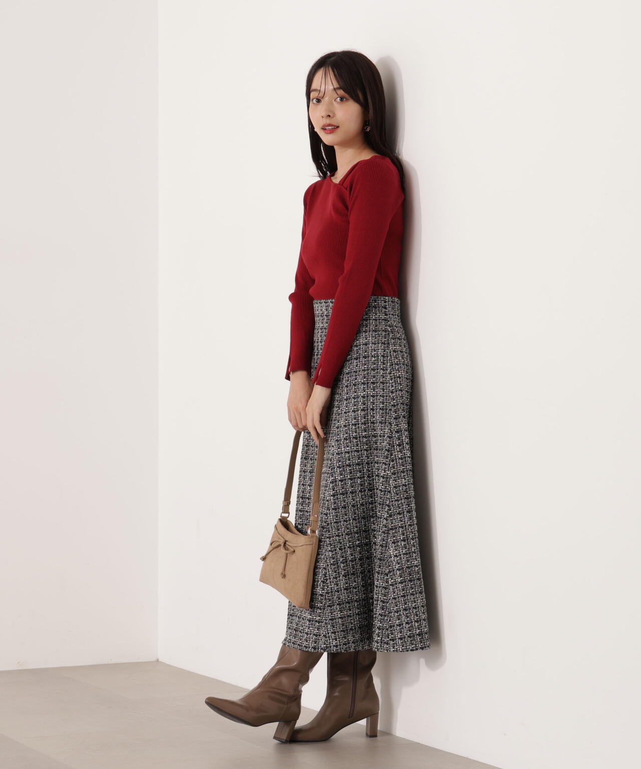 【青島心さん着用】ミックスツイードフレアスカート