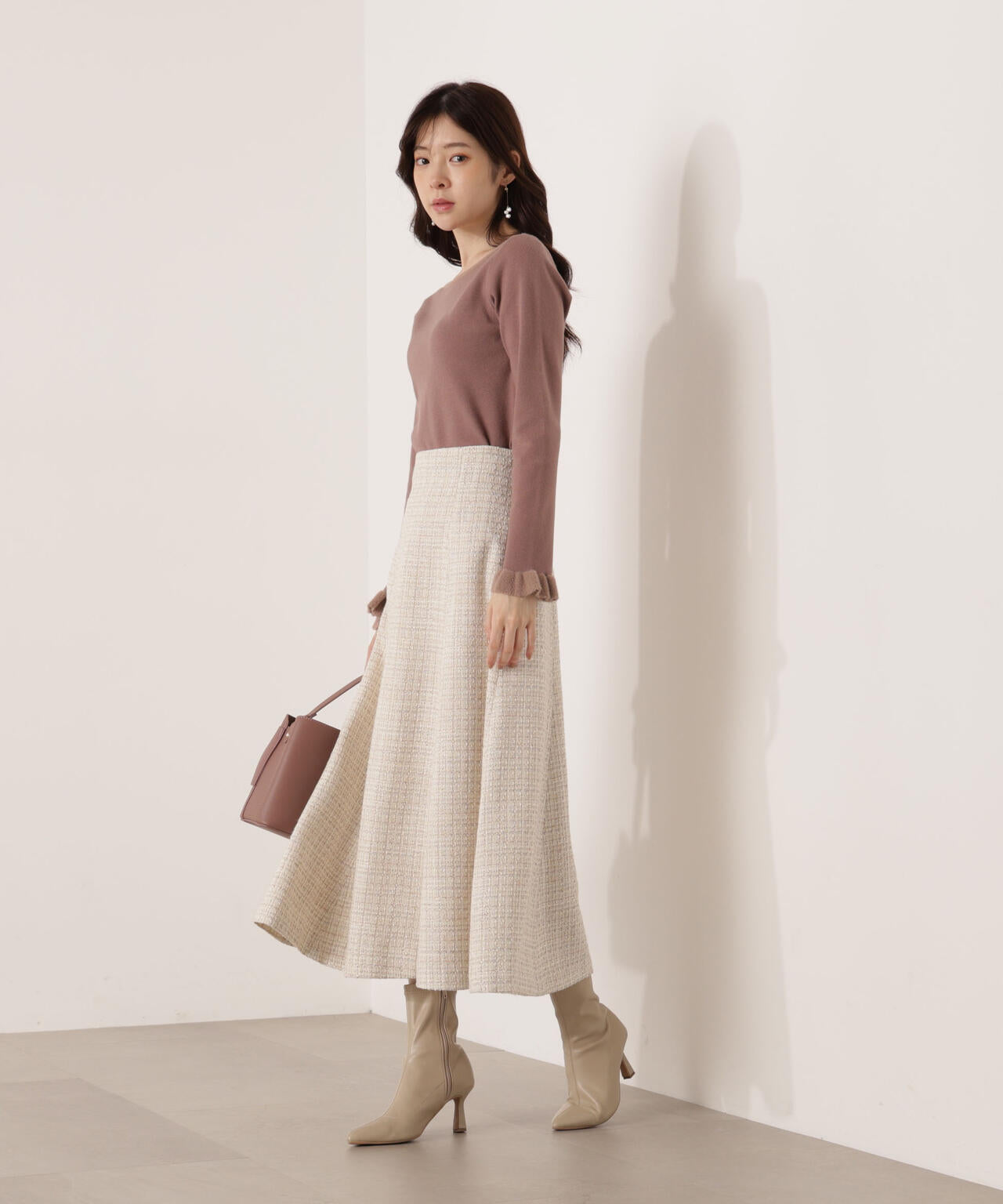 【青島心さん着用】ミックスツイードフレアスカート