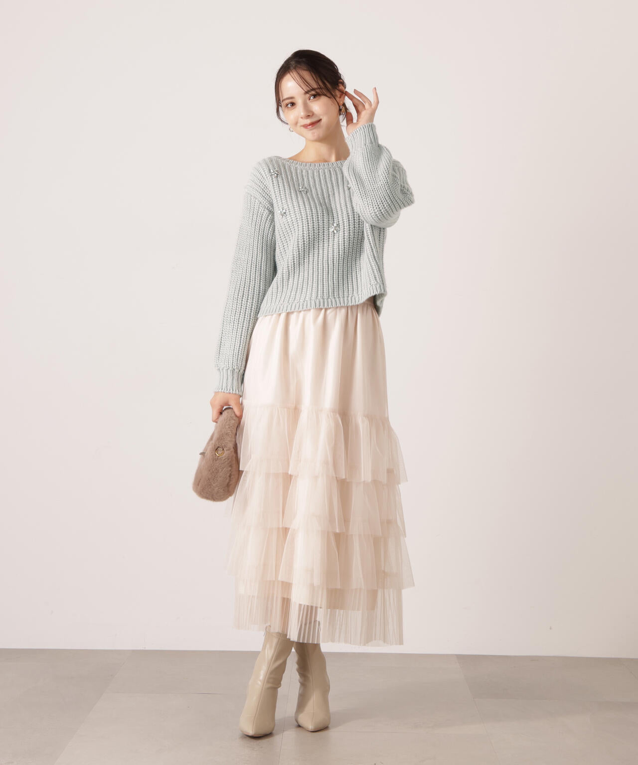 【加藤栞さん着用】部分プリーツティアードスカート