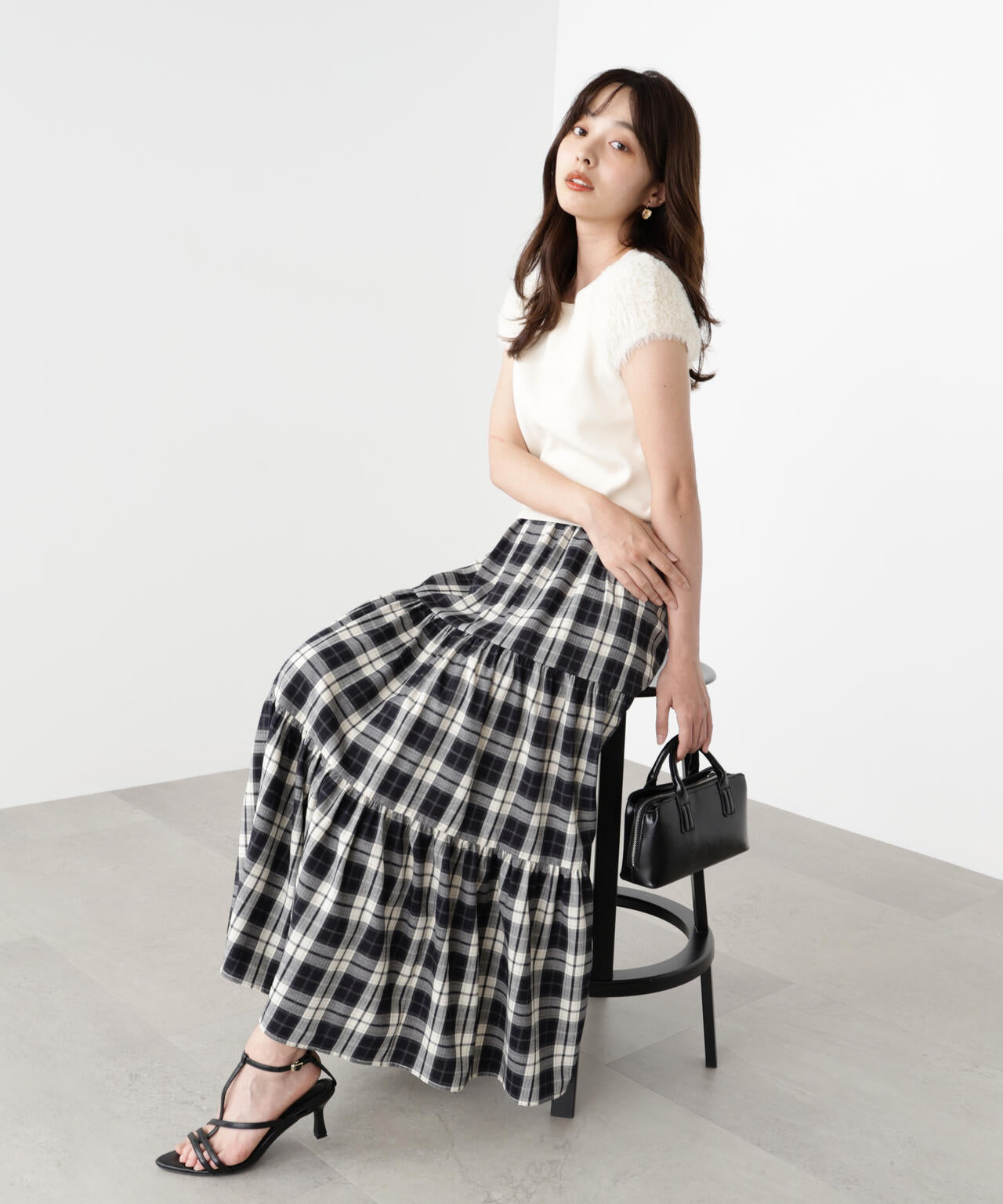 チェック柄ティアードスカート