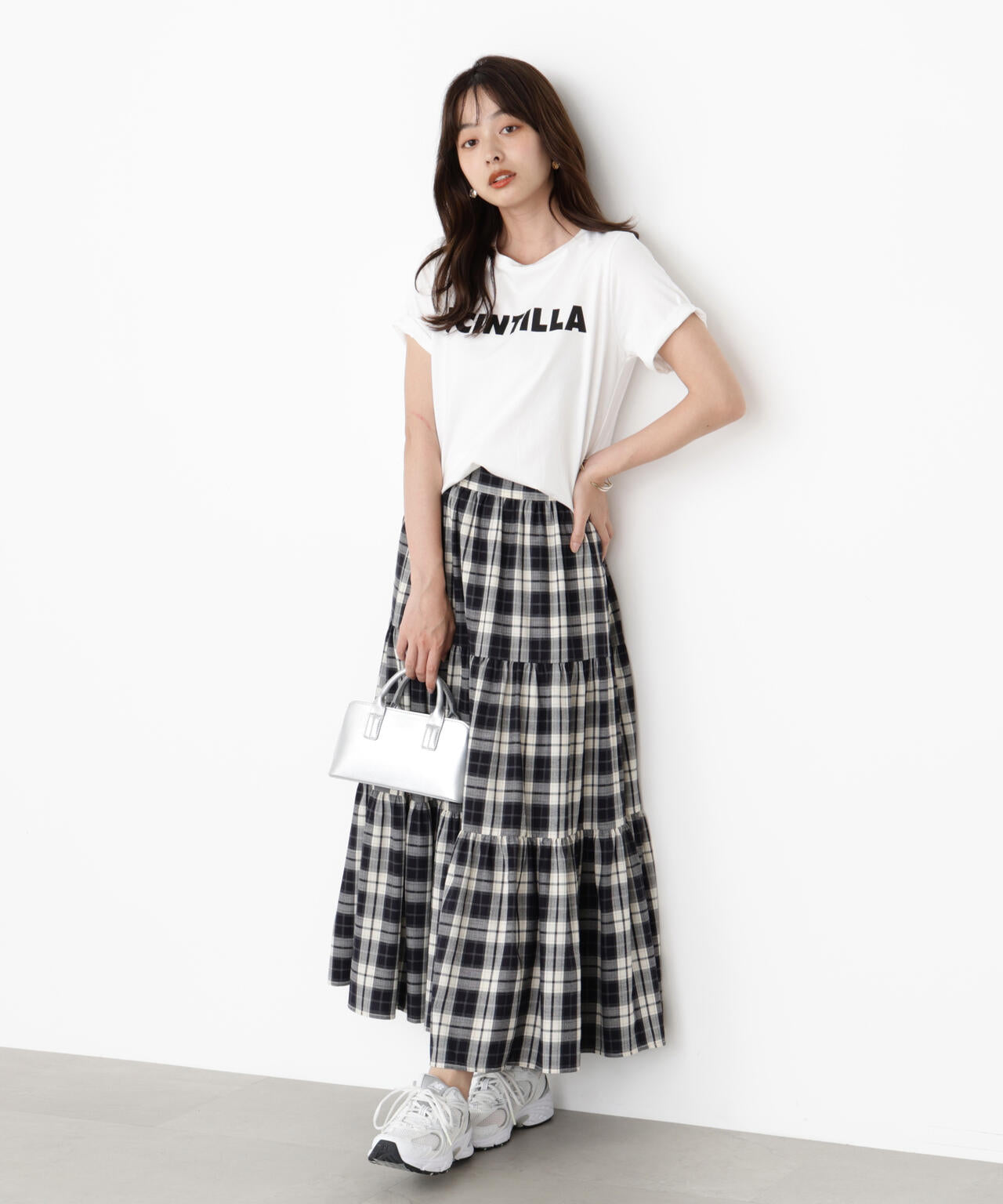 チェック柄ティアードスカート