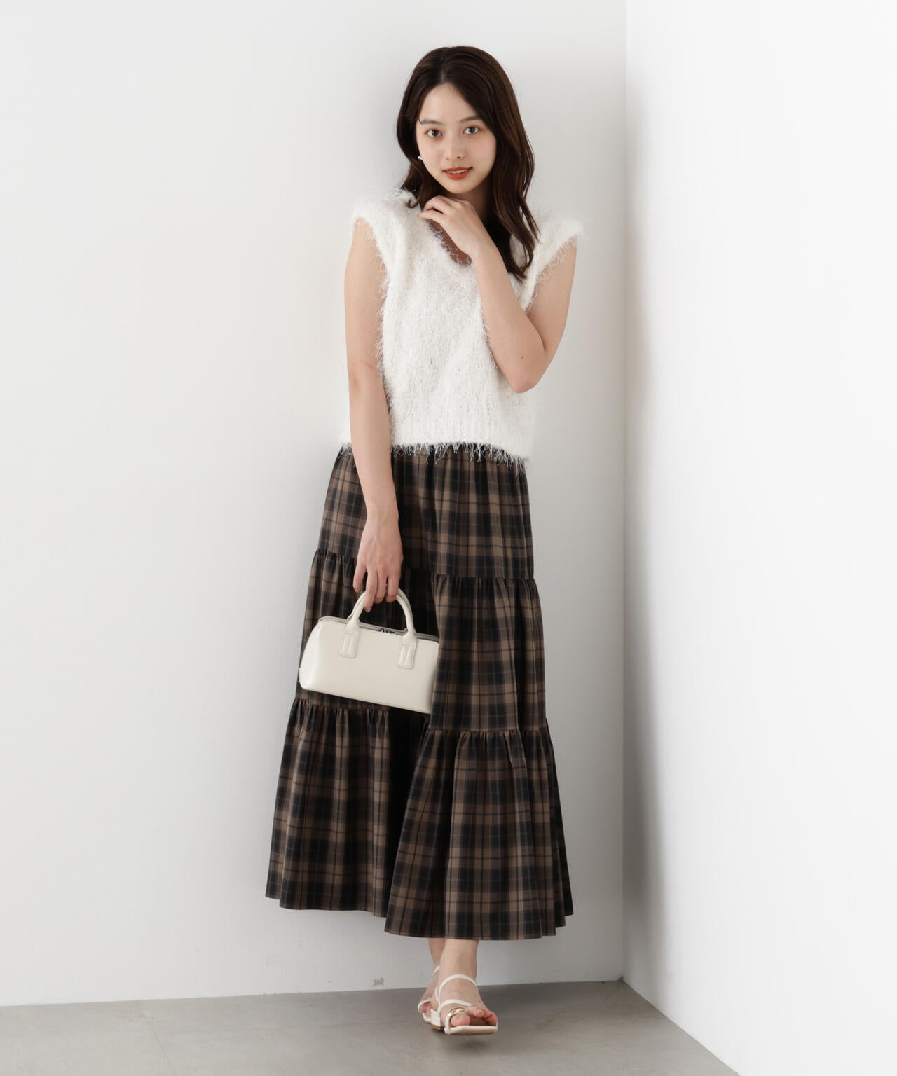 チェック柄ティアードスカート