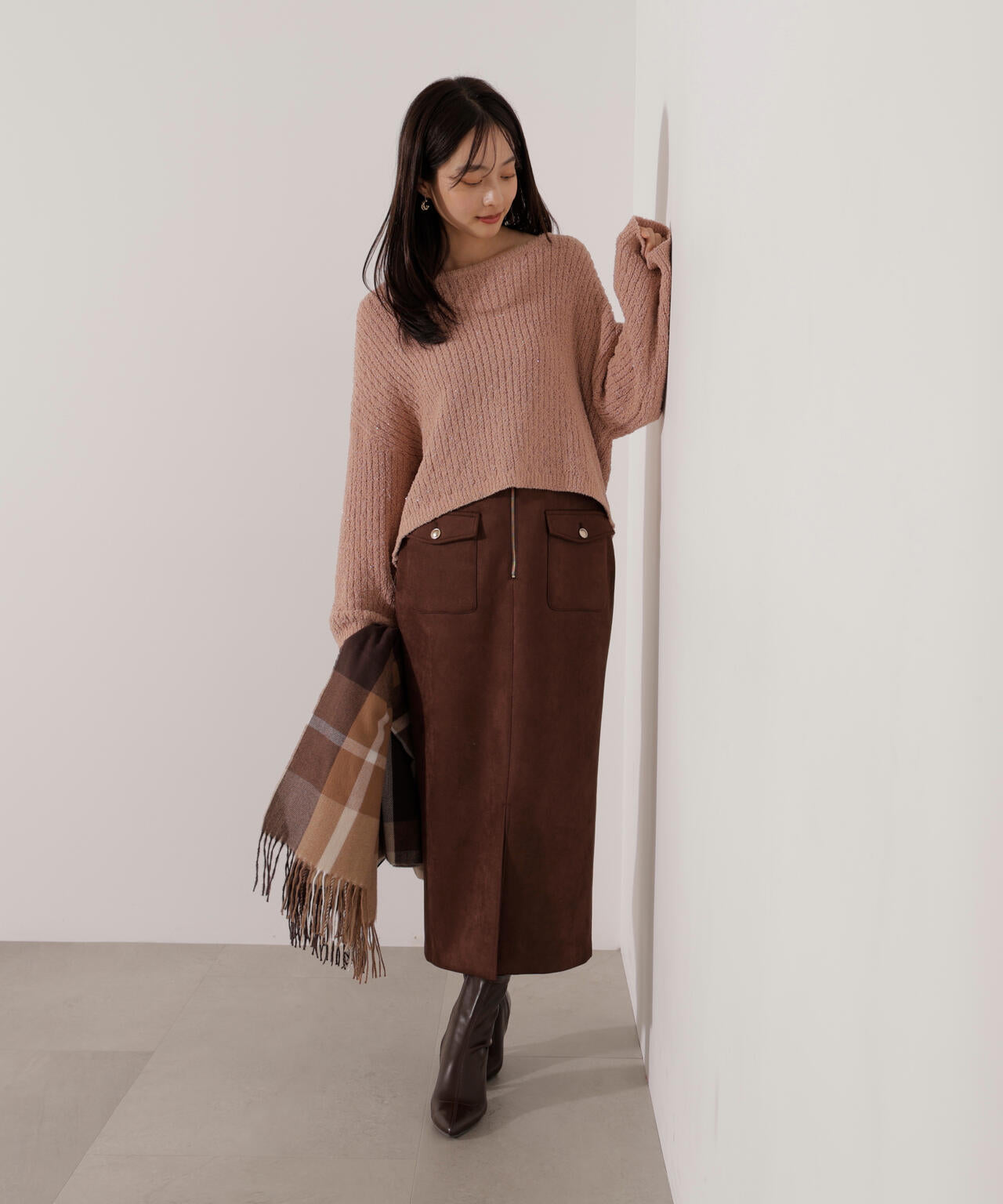 PRADA タイトレザースカート アーカイブ ラムレザー ブラウン 38 ハイウエスト スリム レザースカート レディース ファスナー付け