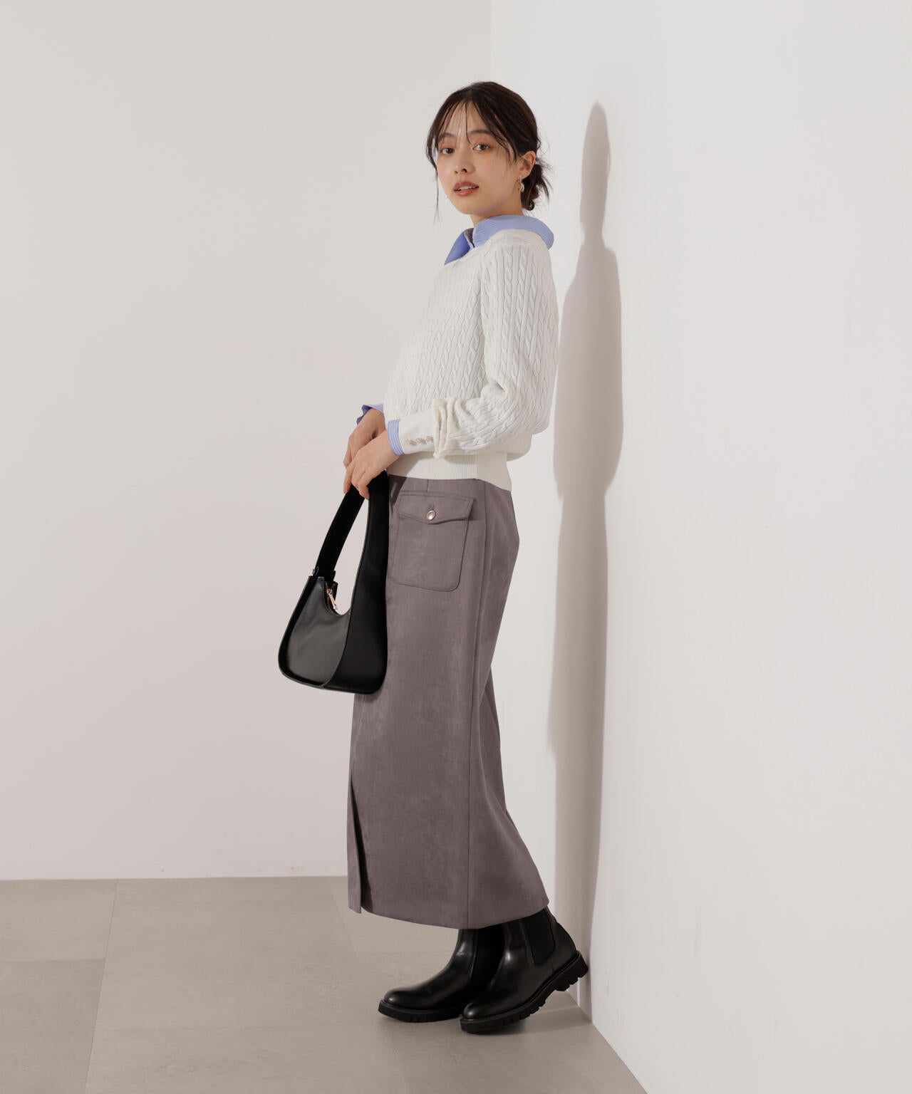 【松川星さん着用】ダンボールフェイクスエードタイトスカート