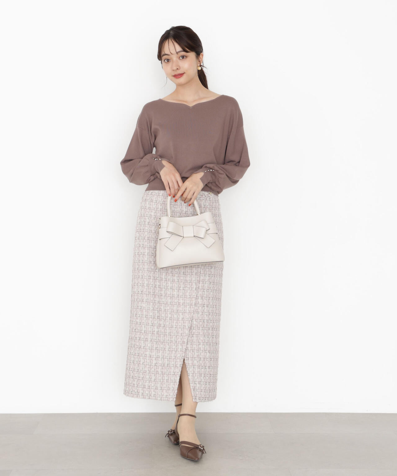 Drawer ツイードスカート ツイード調ジップタイトスカート【洗濯機洗い可/防シワ