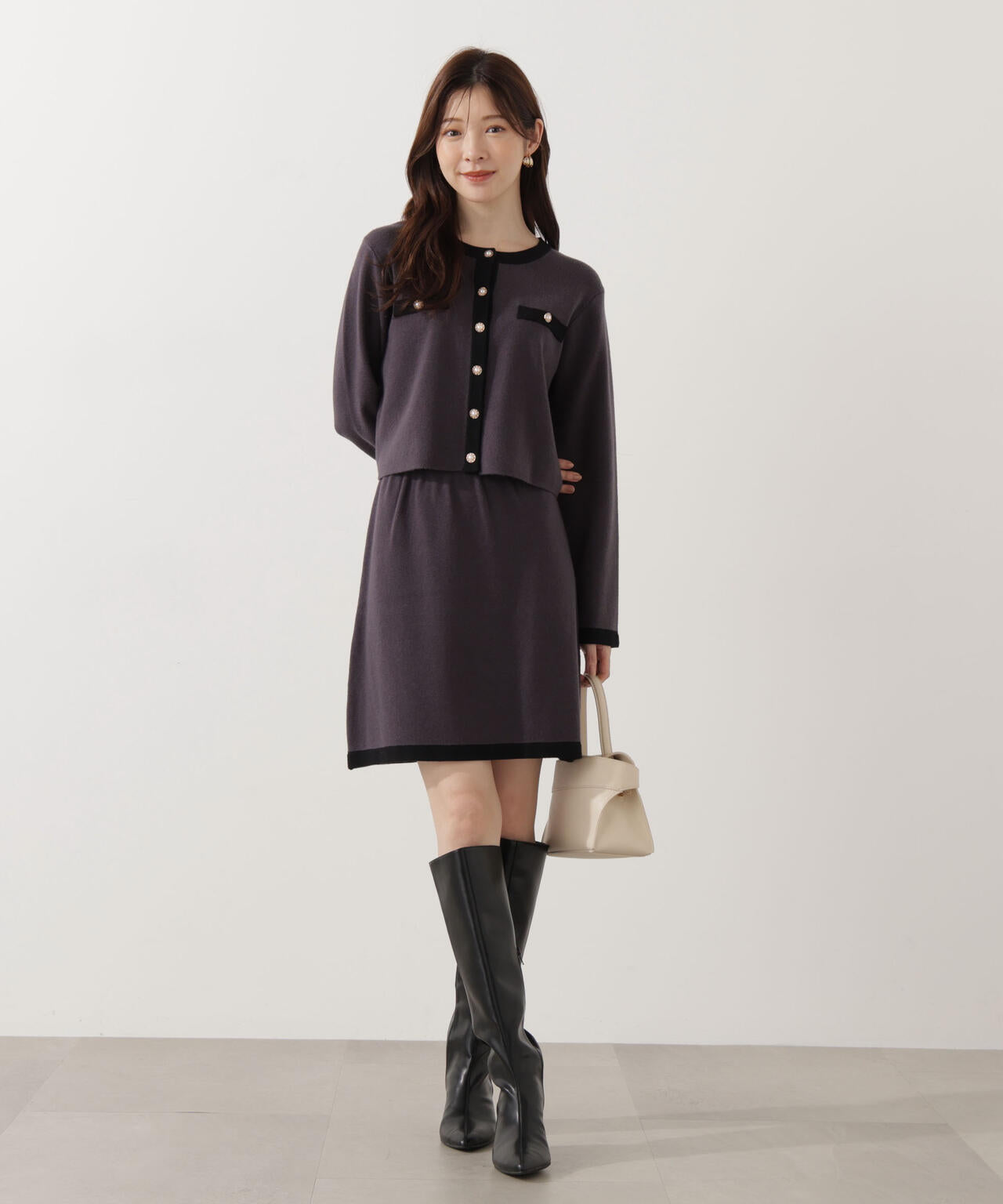 プロポーションボディドレッシング　ニットミニスカートセットアップ　S エクリュ PROPORTION BODY DRESSING（プロポーションボディドレッシング