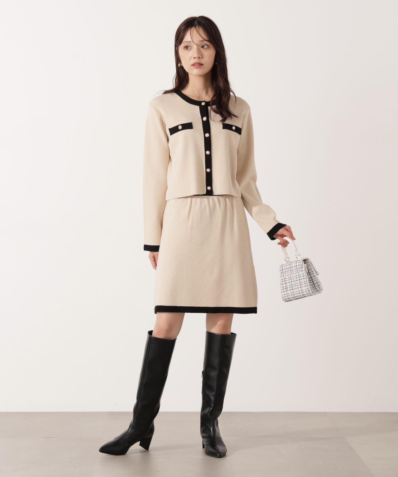 プロポーションボディドレッシング　ニットミニスカートセットアップ　S エクリュ PROPORTION BODY DRESSING（プロポーションボディドレッシング