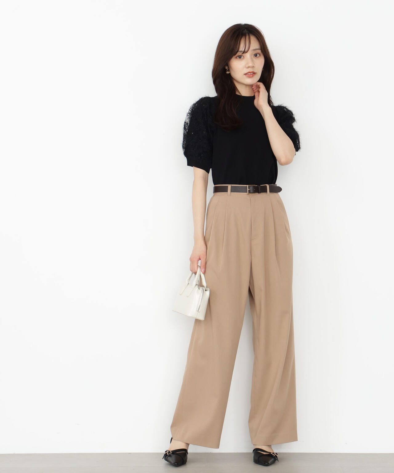 M.&KYOKO フラワープリント刺繍フレアスカート ネイビー ジャガード 花