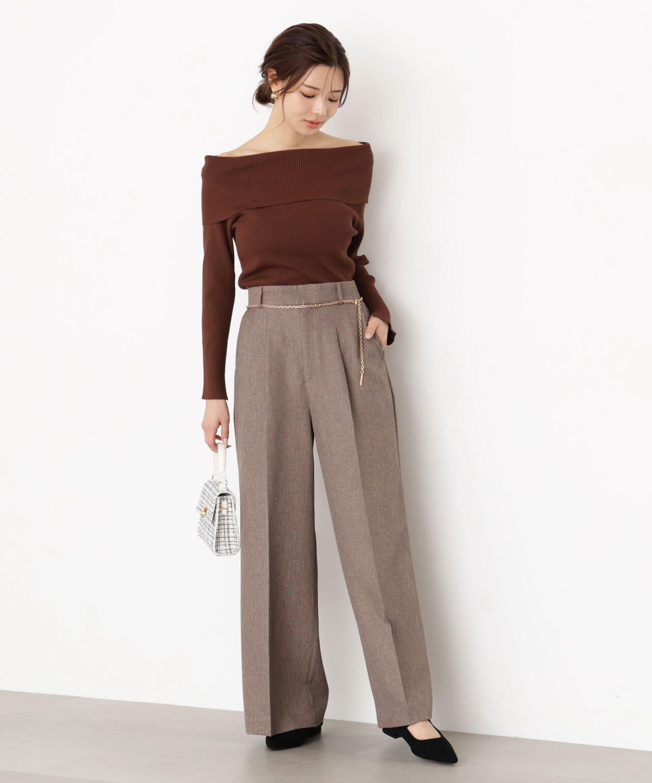 ＜谷川菜奈さんコラボ＞チェーン付きワイドパンツ