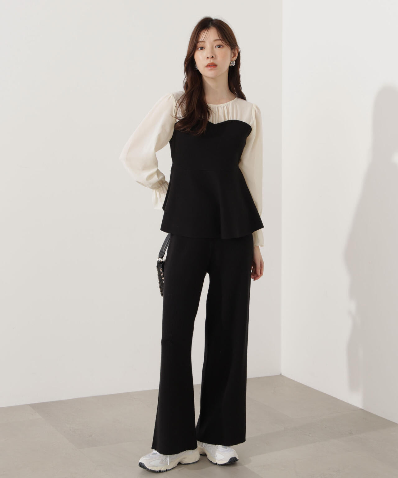 ma_sa　スラックス&ペプラムニット ウォッシャブル＞シアードッキングペプラムニットSETUP