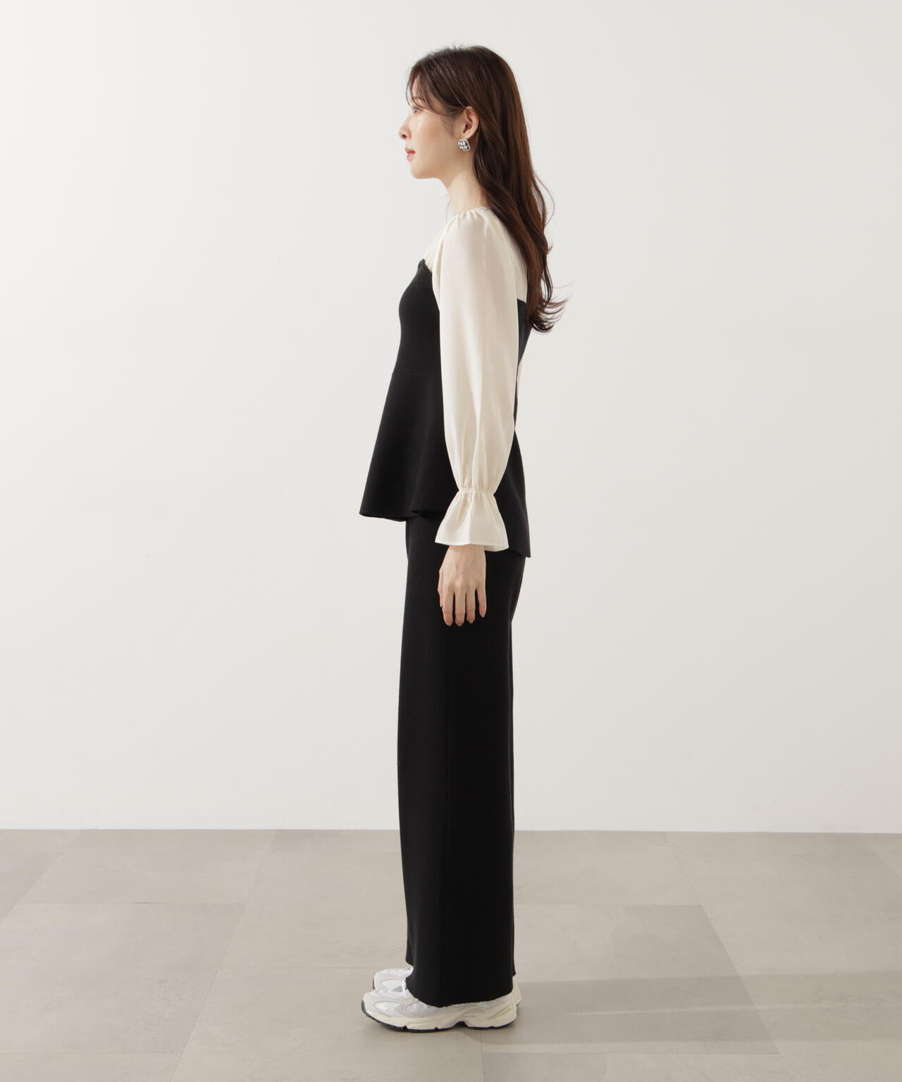 ma_sa　スラックス&ペプラムニット ウォッシャブル＞シアードッキングペプラムニットSETUP