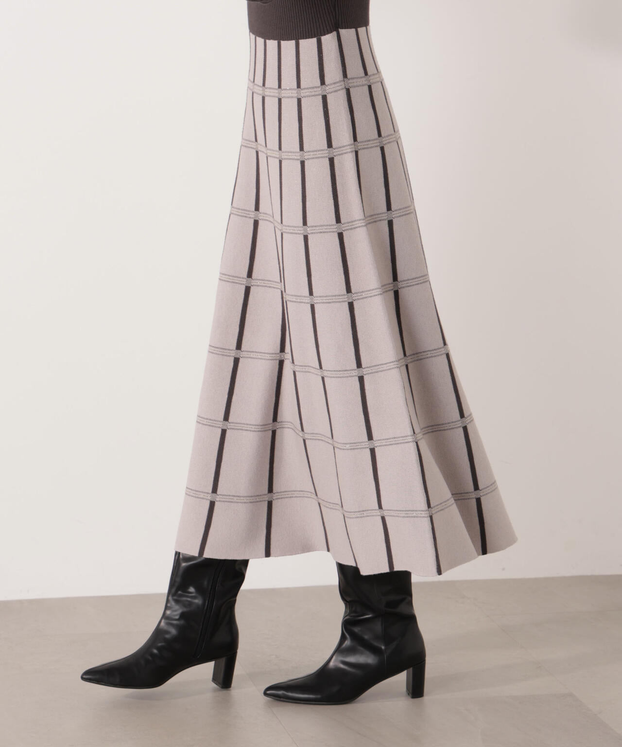 チェック柄ジャガードニットワンピース【ボルドー：official site限定】