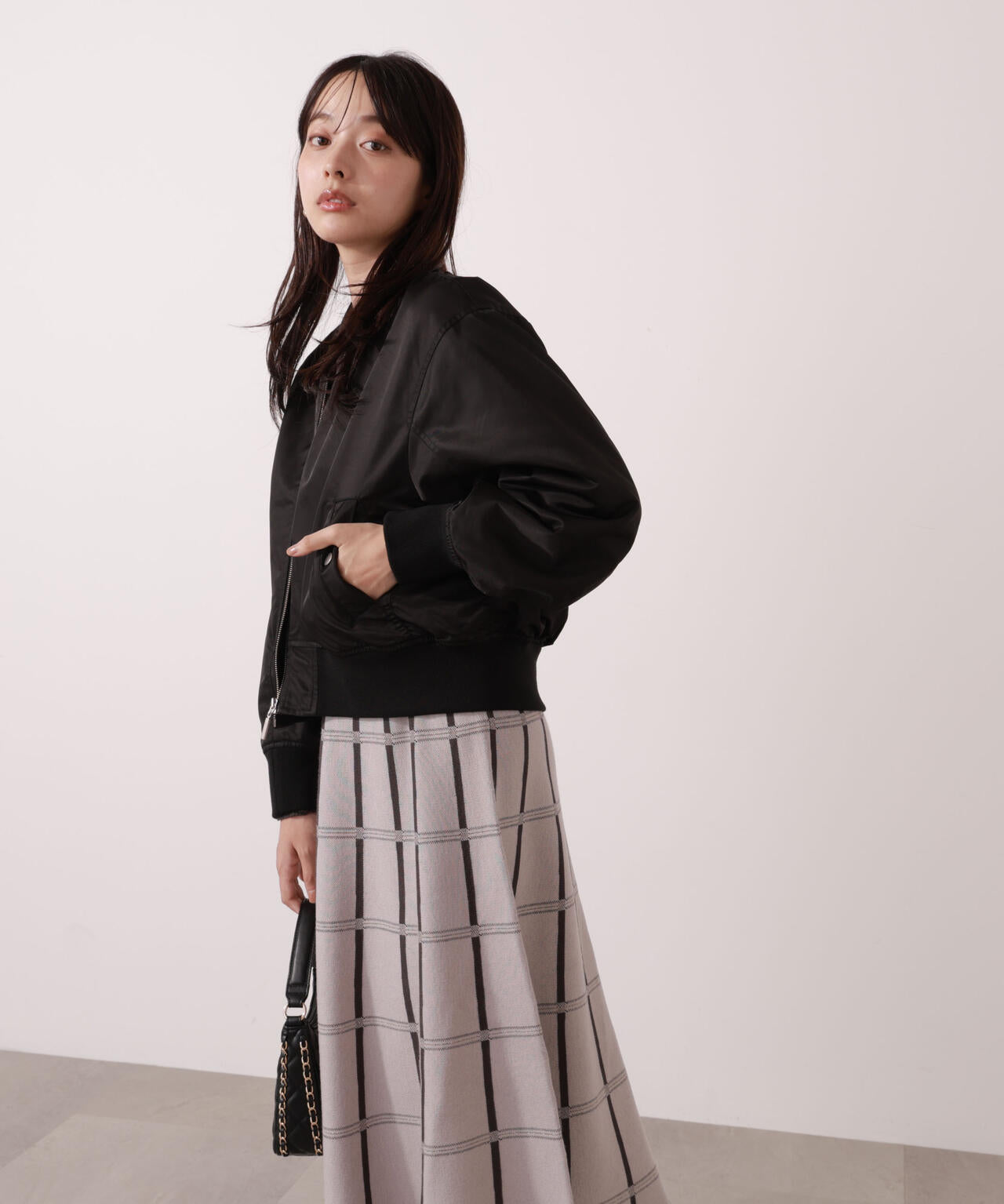 チェック柄ジャガードニットワンピース【ボルドー：official site限定】