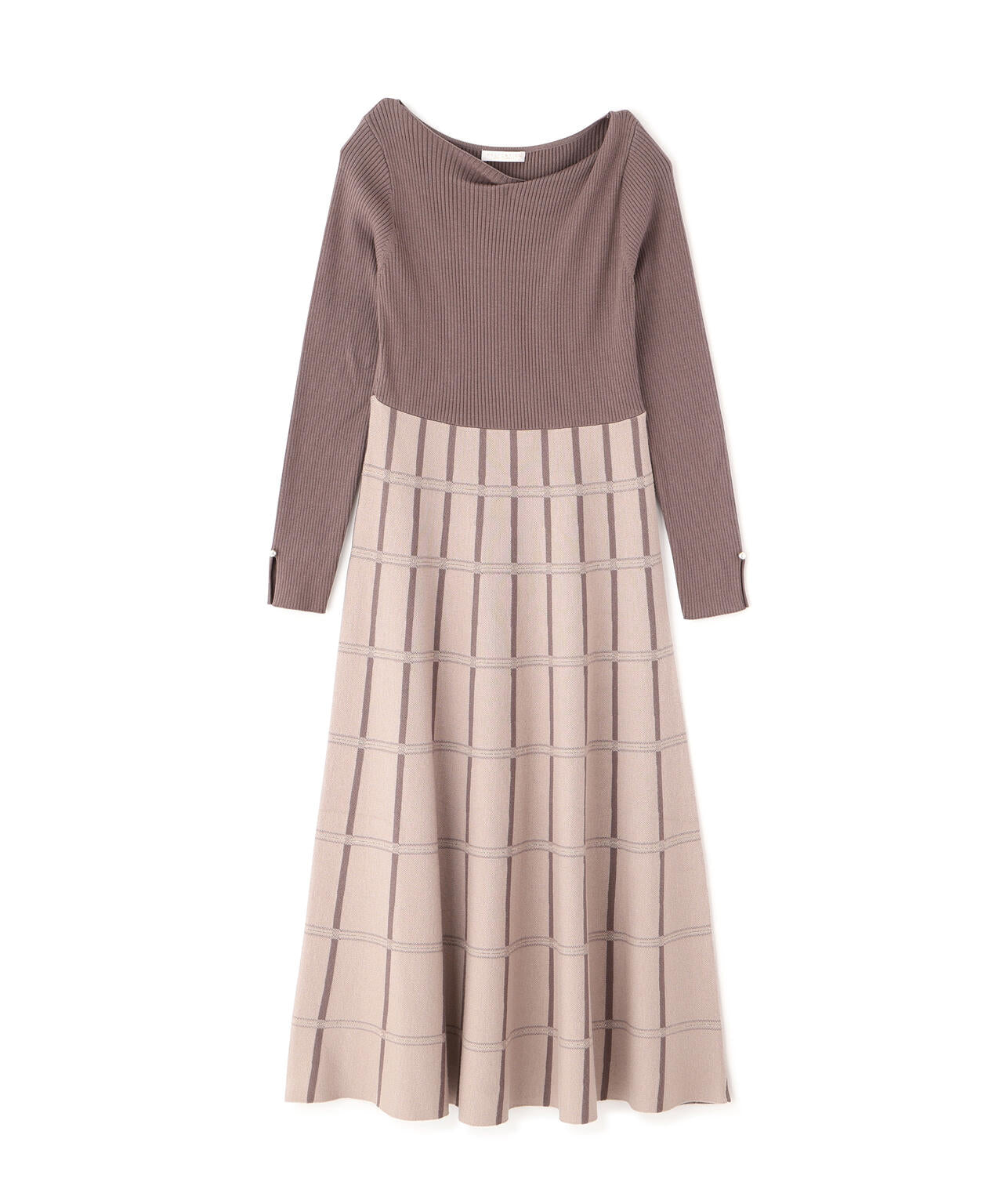 チェック柄ジャガードニットワンピース【ボルドー：official site限定】