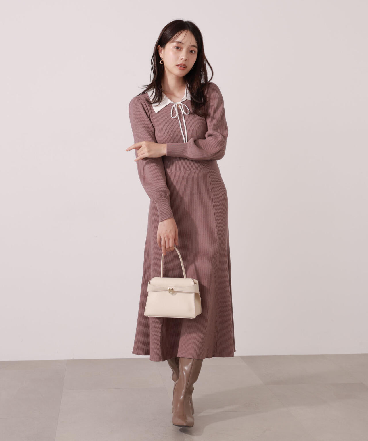 リボン衿付きニットワンピース | PROPORTION BODY DRESSING