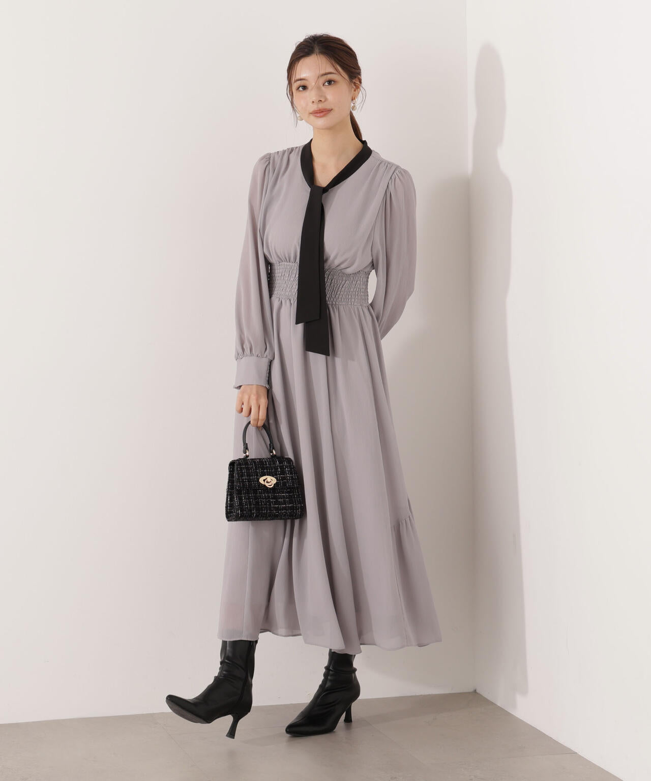 プロポーションボディドレッシング　タイ付きウエストシャーリングワンピース 青島心さん着用】タイ付きウエストシャーリングワンピース