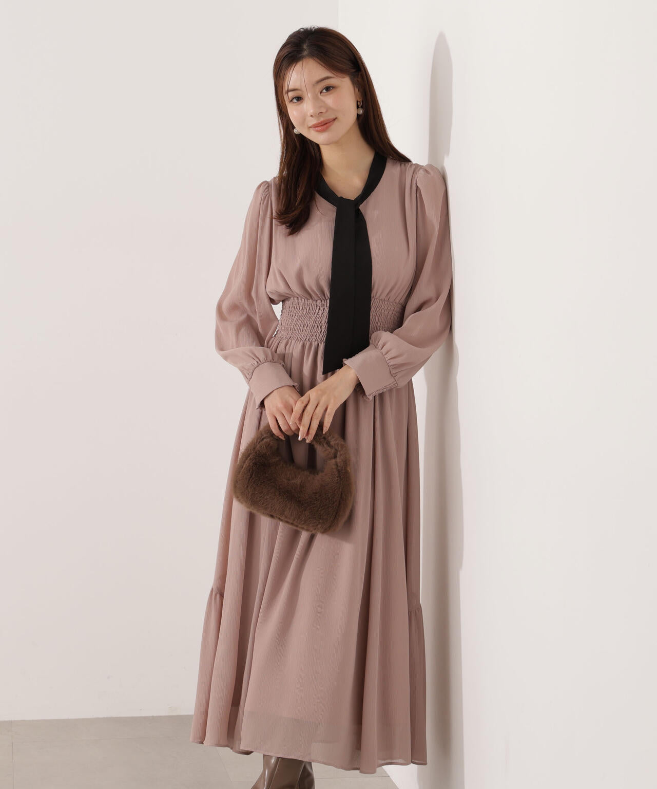 プロポーションボディドレッシング　タイ付きウエストシャーリングワンピース 青島心さん着用】タイ付きウエストシャーリングワンピース