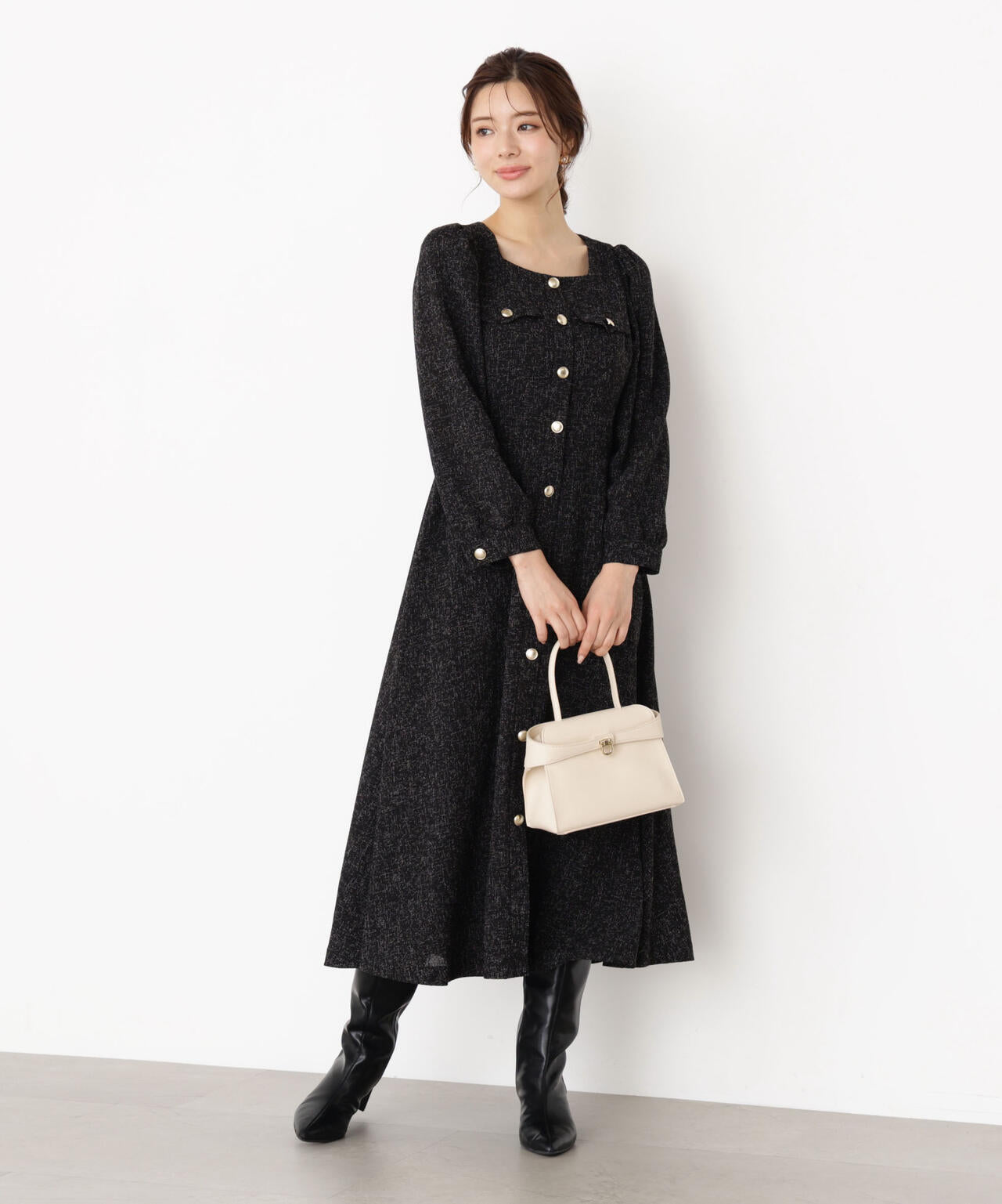 青島心さん着用】フロント釦ツイードワンピース | PROPORTION