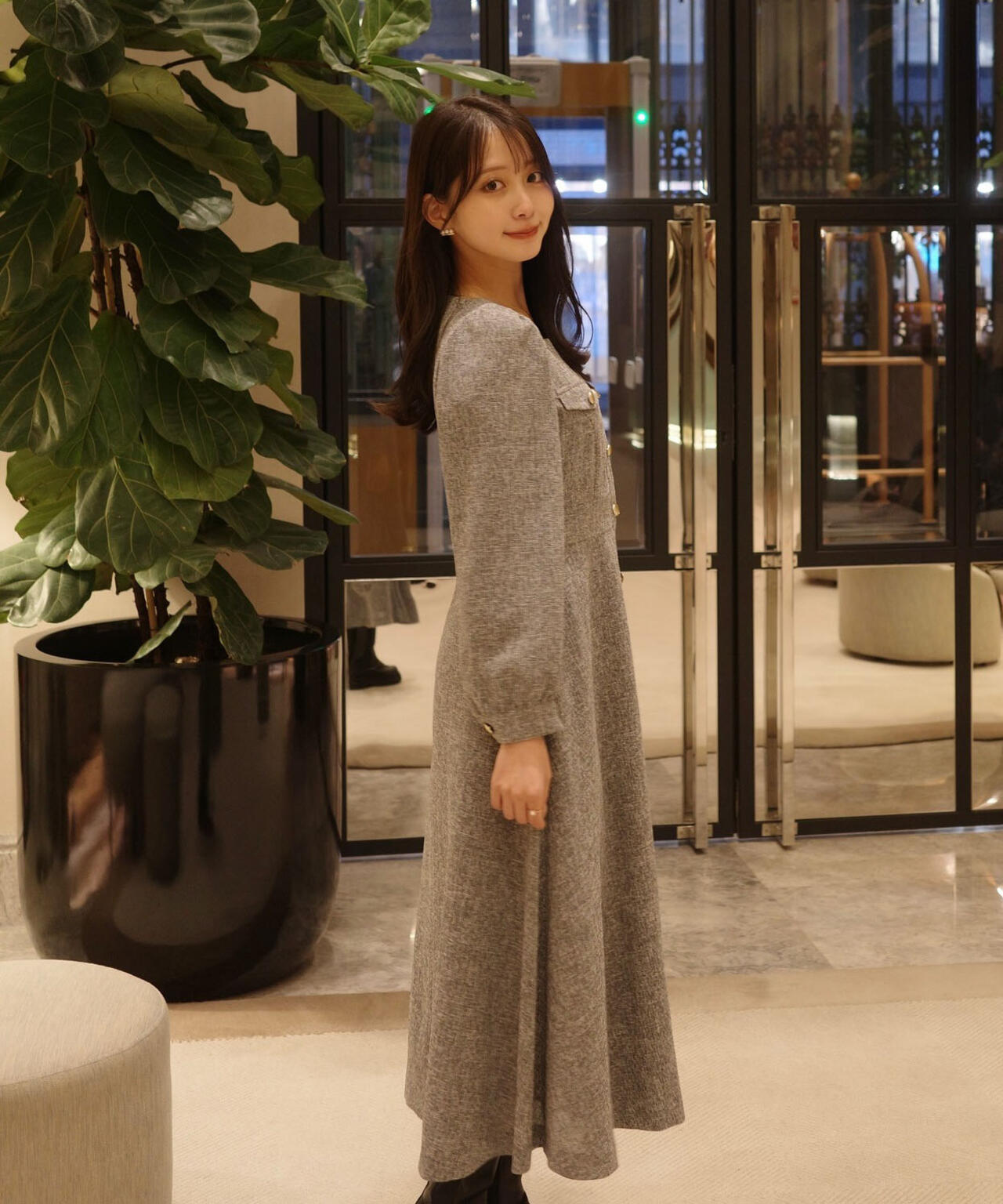 青島心さん着用】フロント釦ツイードワンピース | PROPORTION BODY