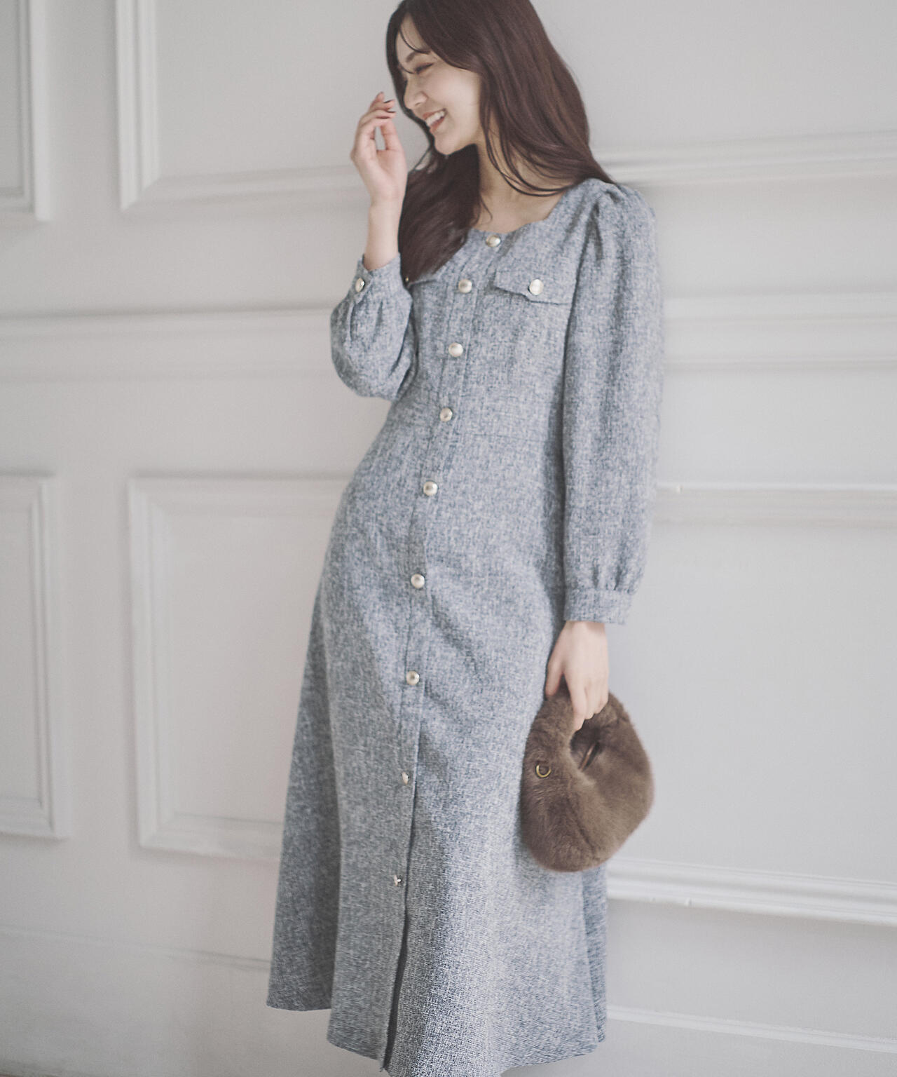 青島心さん着用】フロント釦ツイードワンピース | PROPORTION BODY