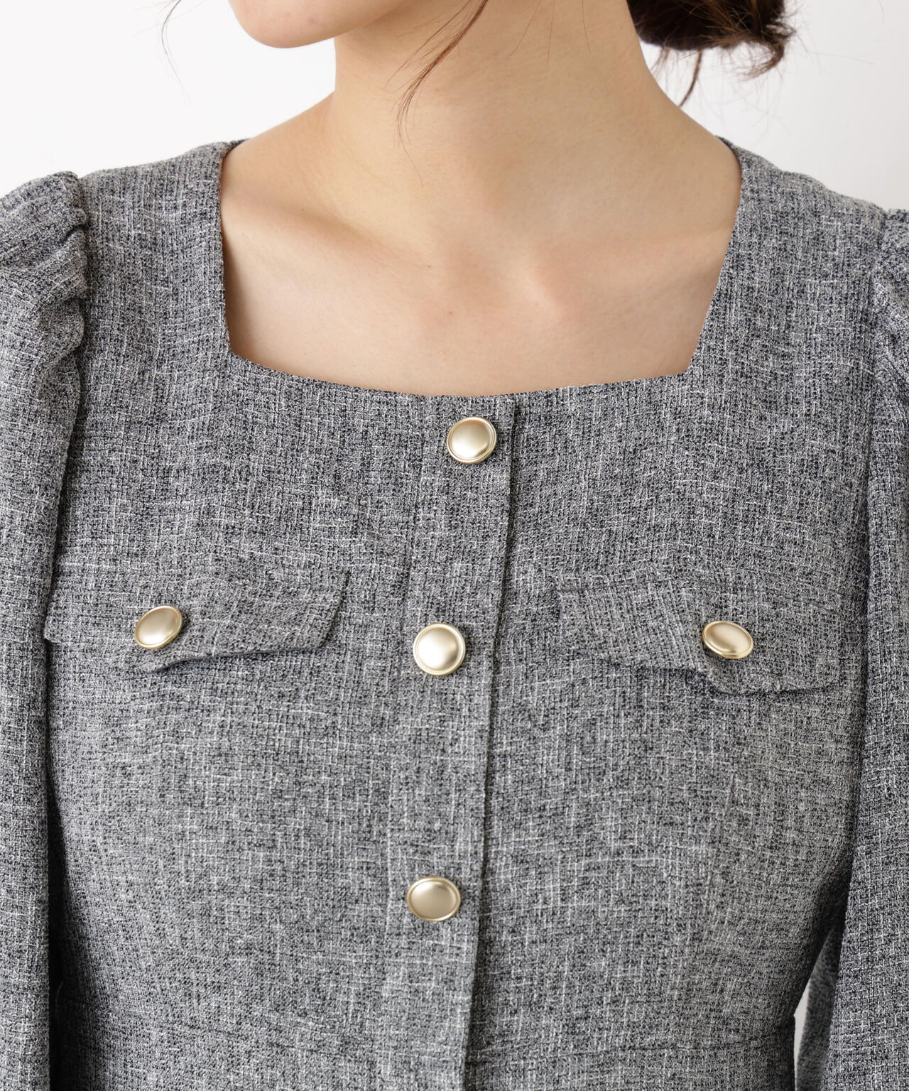 【青島心さん着用】フロント釦ツイードワンピース