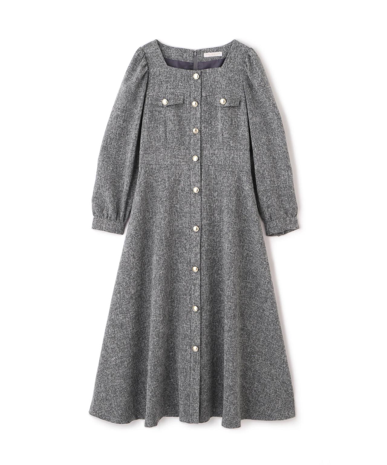 【青島心さん着用】フロント釦ツイードワンピース