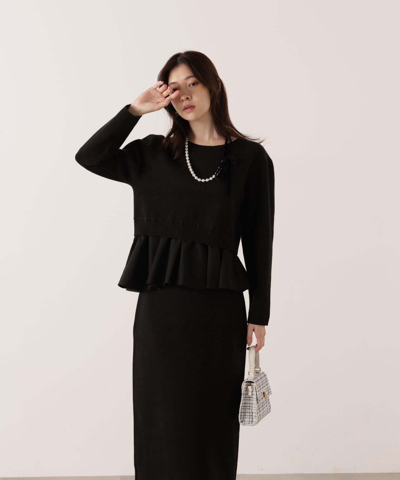 【青島心さん着用】＜ウォッシャブル＞ランダムヘムペプラムニットSETUP