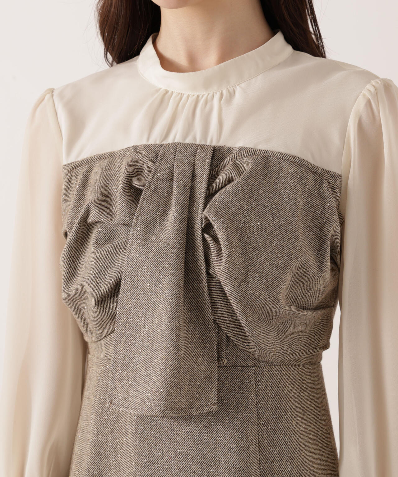 フロントリボンミックスドッキングワンピース