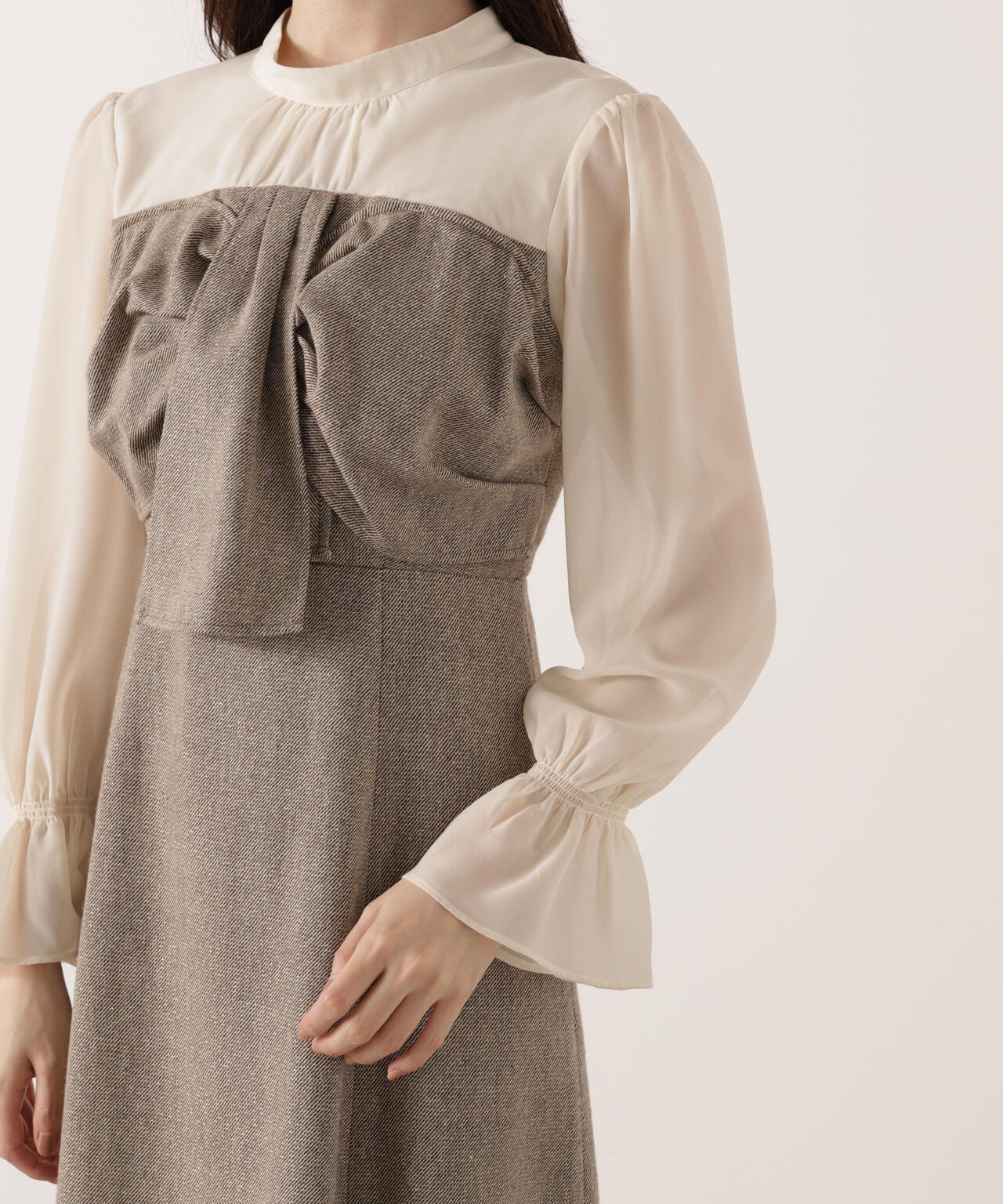 フロントリボンミックスドッキングワンピース