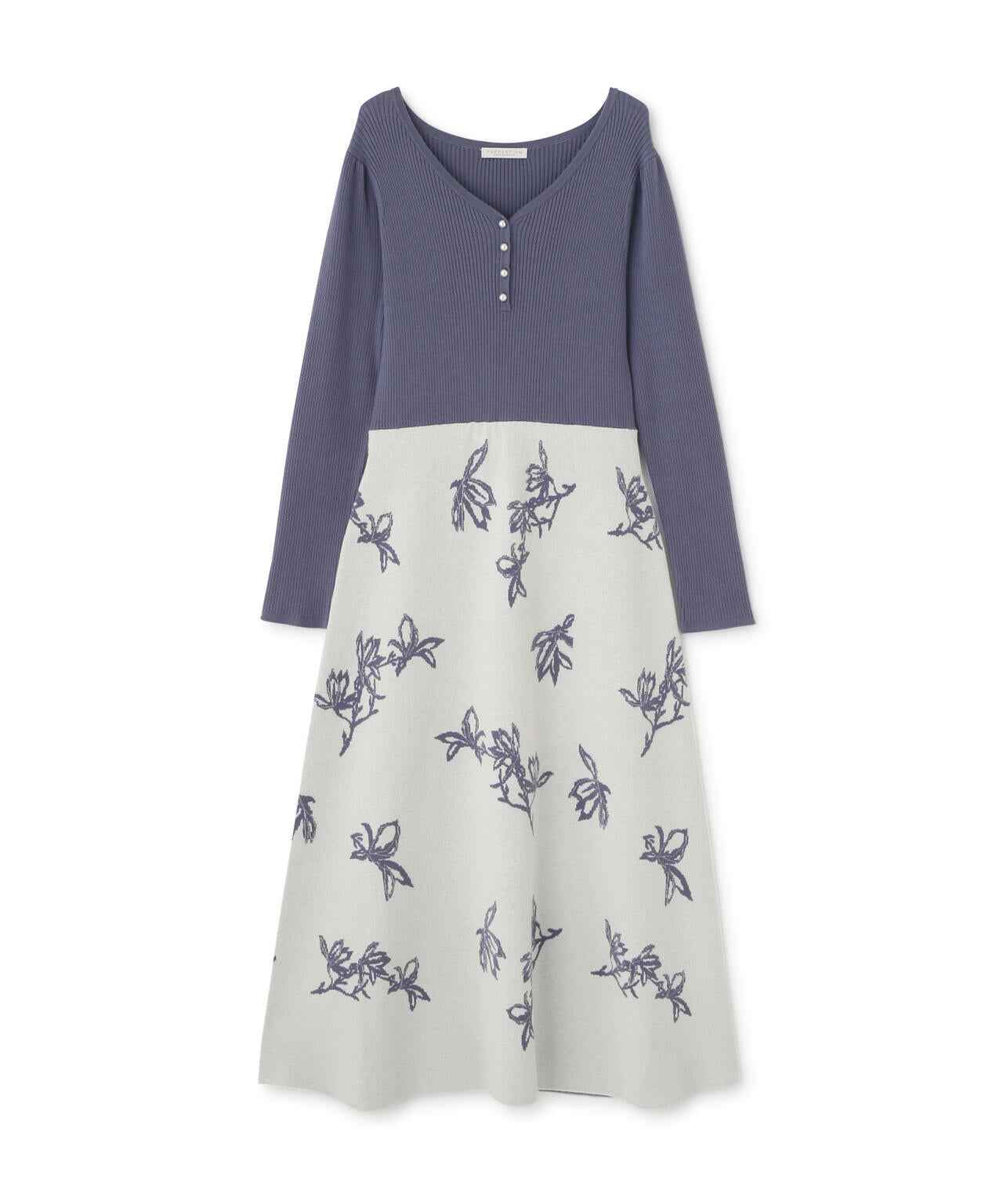 花柄ジャガードニットワンピース【ブルー×エクリュ：WEB・一部
