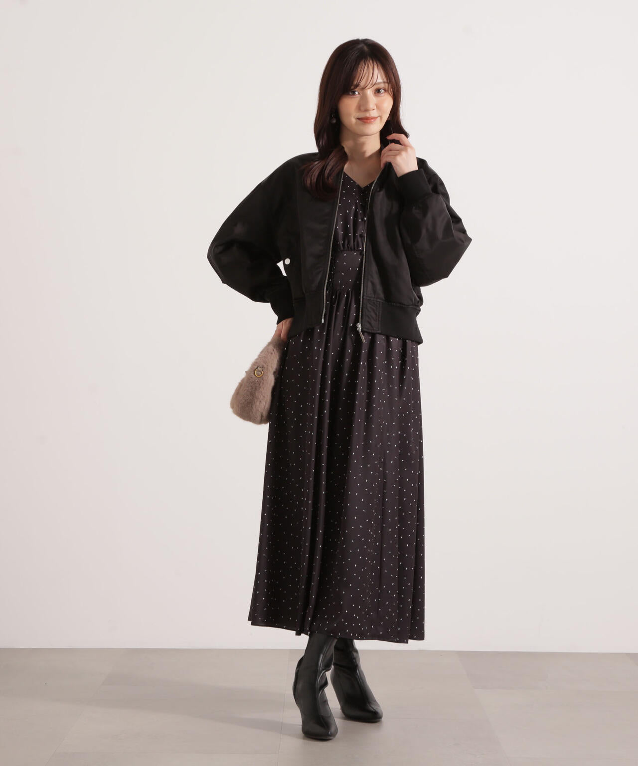 クルミ釦付きギャザーワンピース | PROPORTION BODY DRESSING