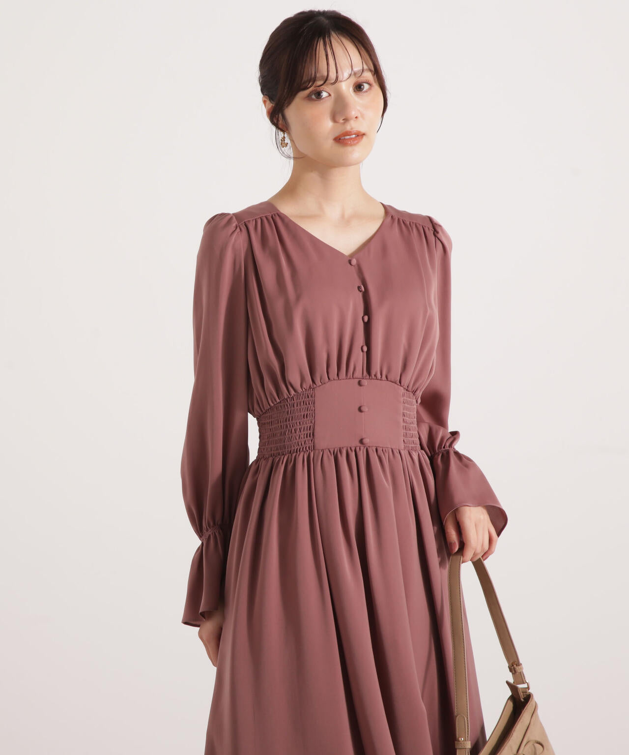 クルミ釦付きギャザーワンピース | PROPORTION BODY DRESSING