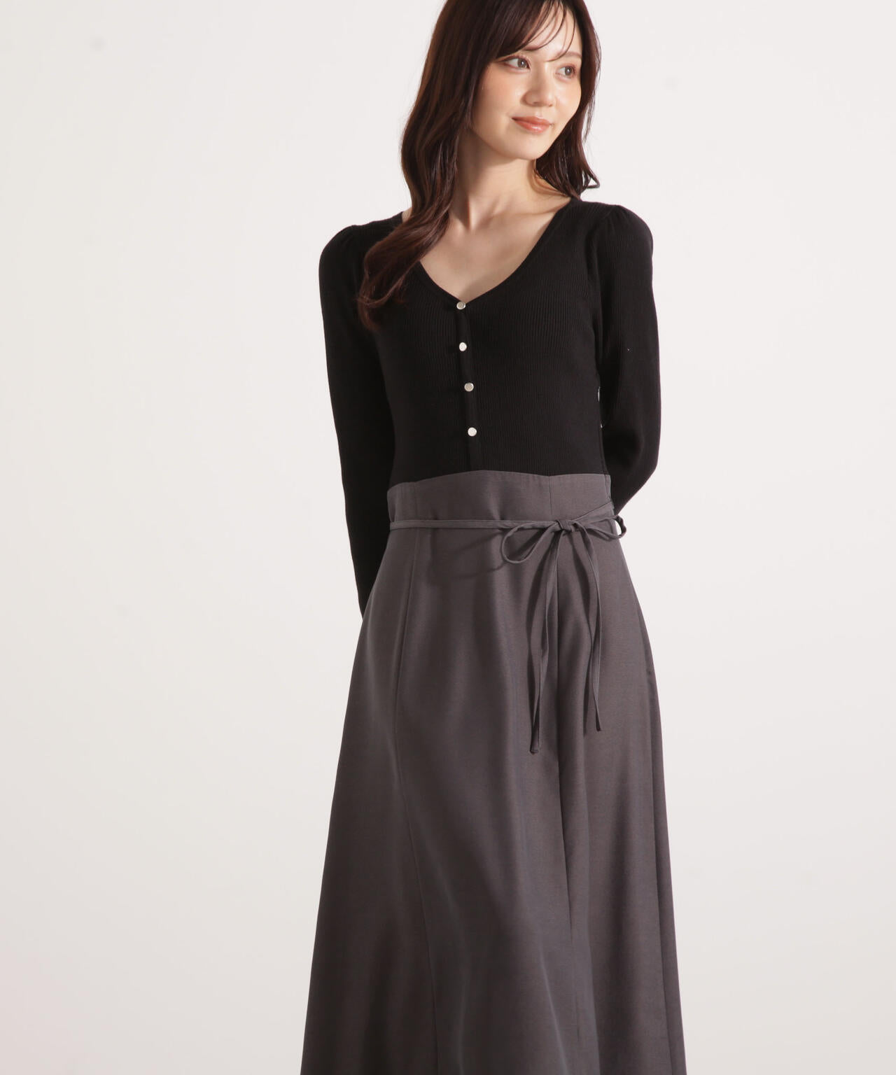 美品✨ドゥロワー 14Gコットンニット　ドッキング　プリーツワンピース 美品✨ドゥロワー 14Gコットンニットドッキングプリーツワンピース