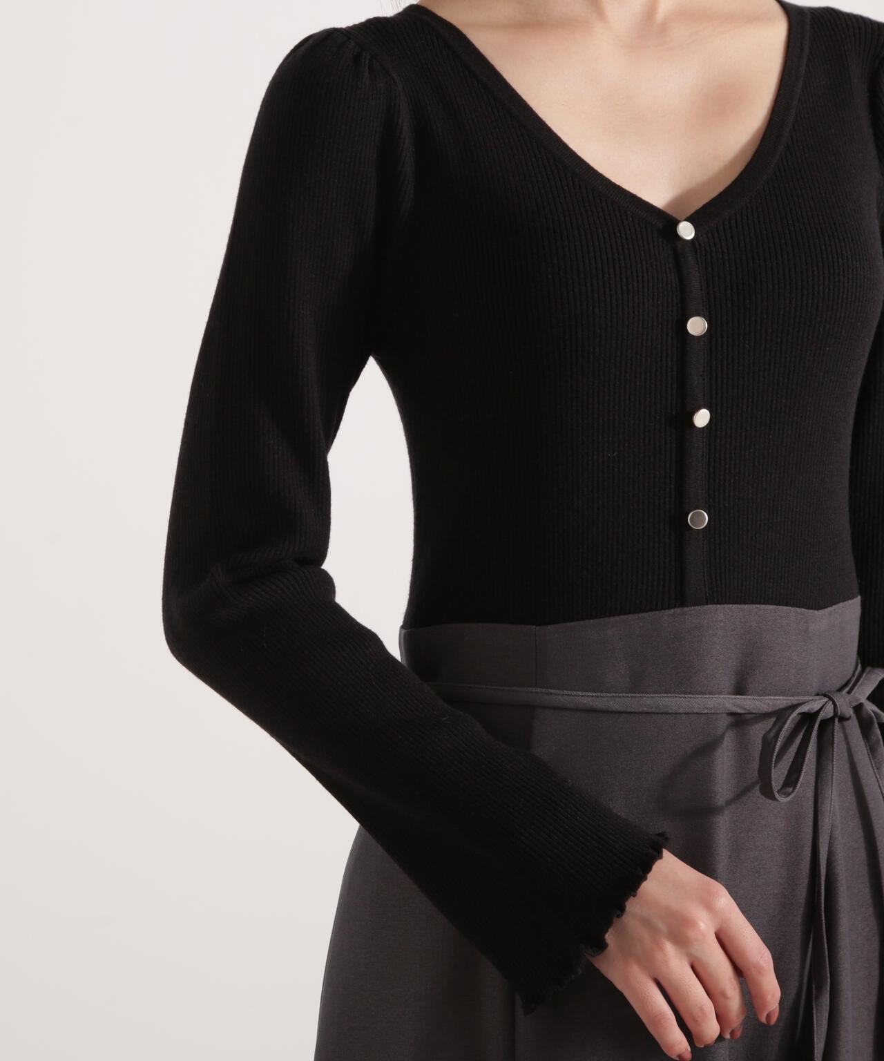 美品✨ドゥロワー 14Gコットンニット　ドッキング　プリーツワンピース Drawer / ドゥロワー | 14Gコットン ニット ドッキング プリーツ