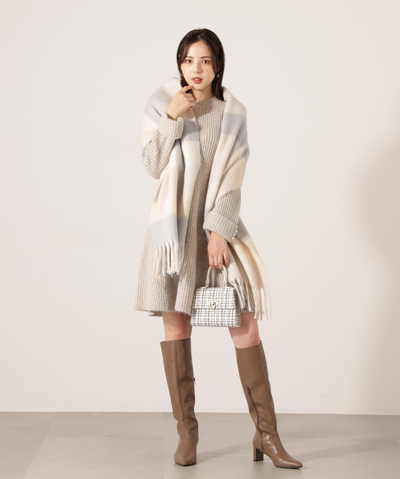 ウールブレンドラメ入りニットミニワンピース | PROPORTION BODY