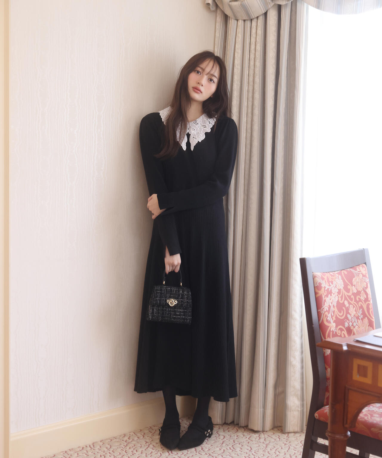 レース襟付きニットワンピース | PROPORTION BODY DRESSING