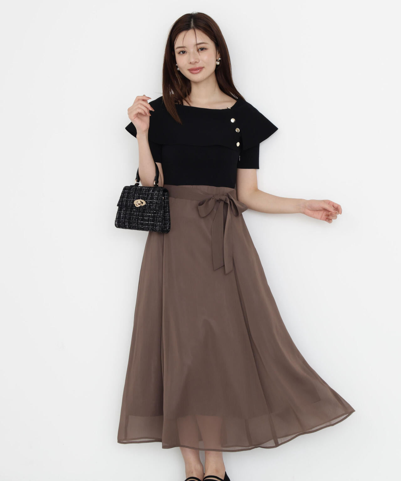 ケープ風ニットドッキングワンピース