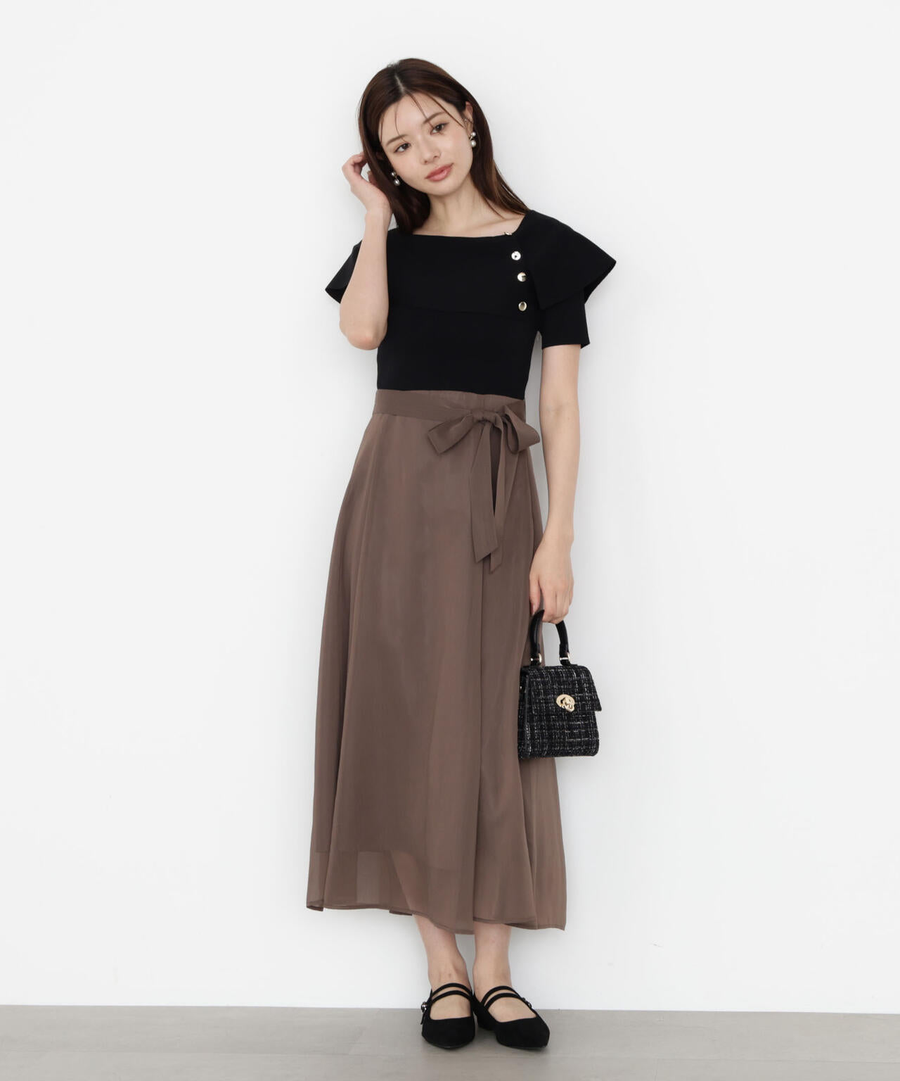 ケープ風ニットドッキングワンピース