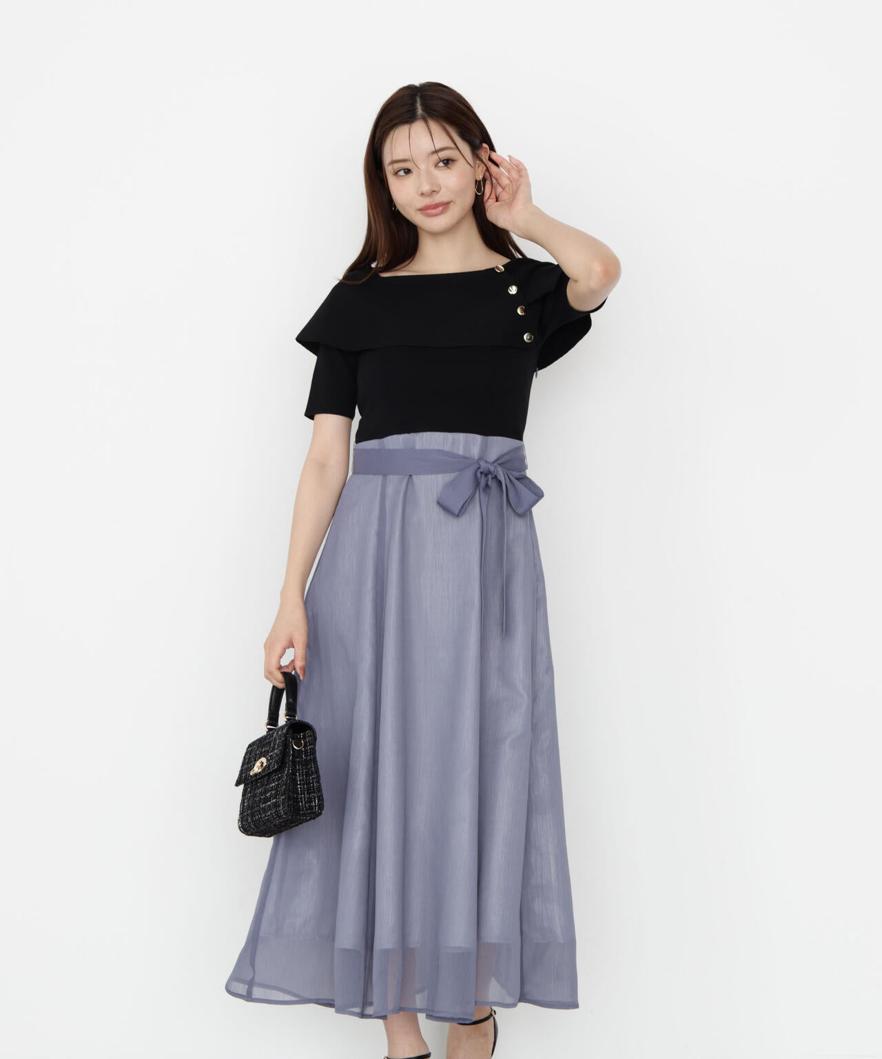 ケープ風ニットドッキングワンピース