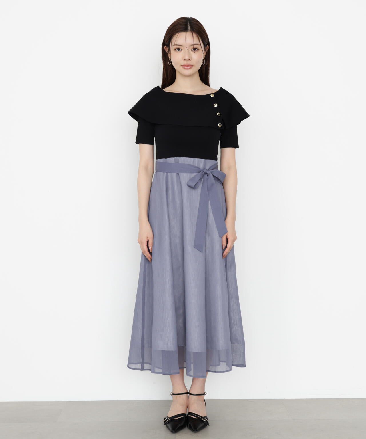 ケープ風ニットドッキングワンピース