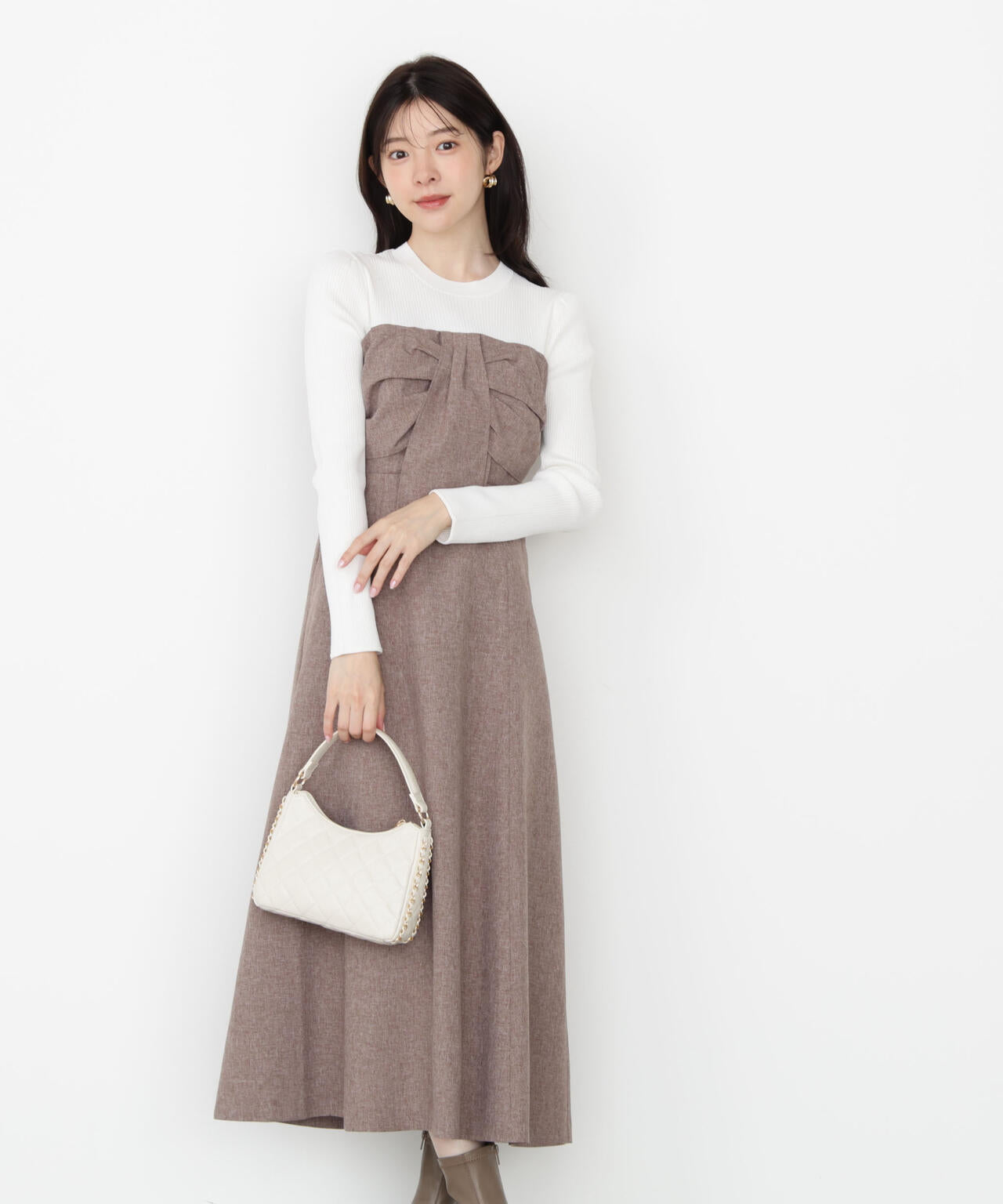 フロントリボンドッキングワンピース