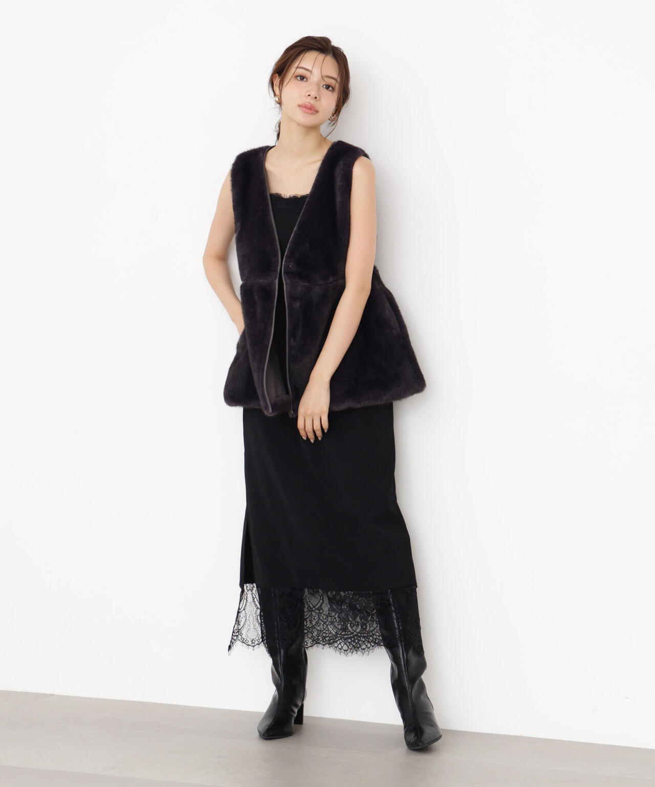 レース付きキャミワンピース