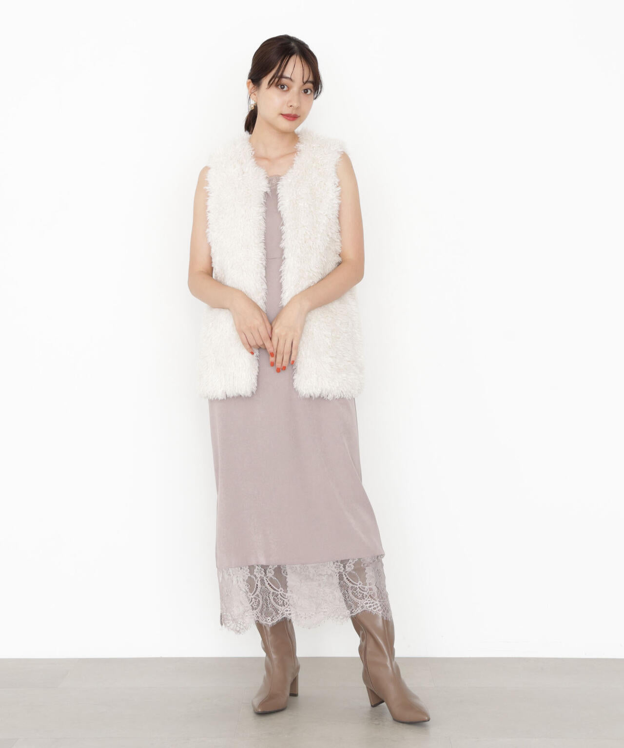 レース付きキャミワンピース