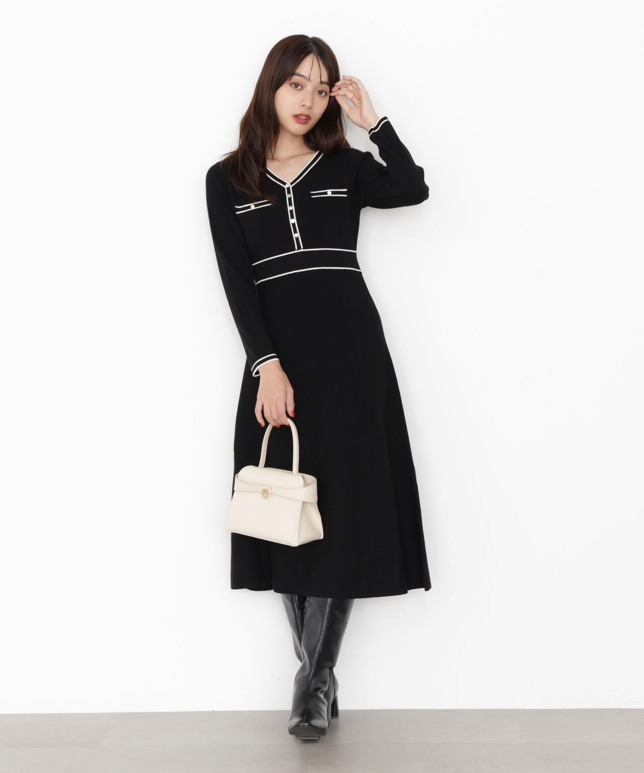 配色ラインニットワンピース