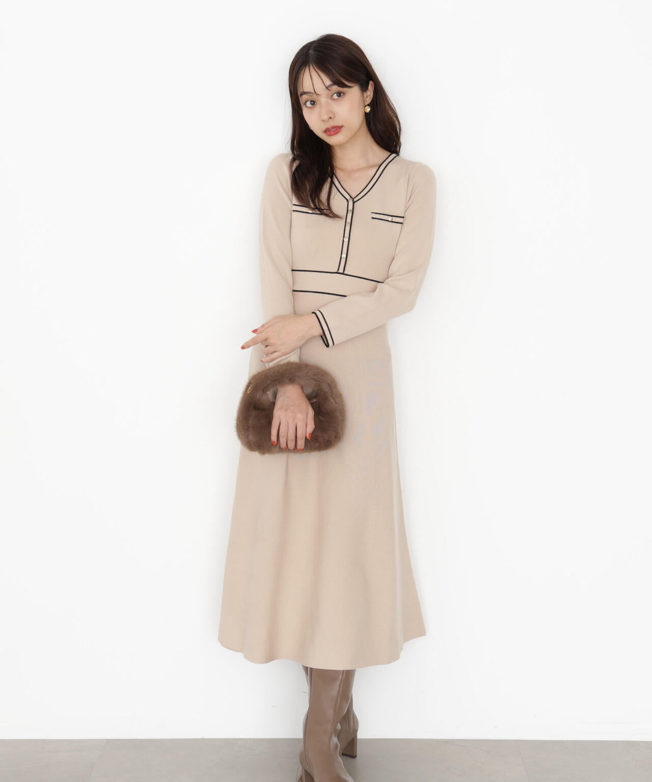 配色ラインニットワンピース